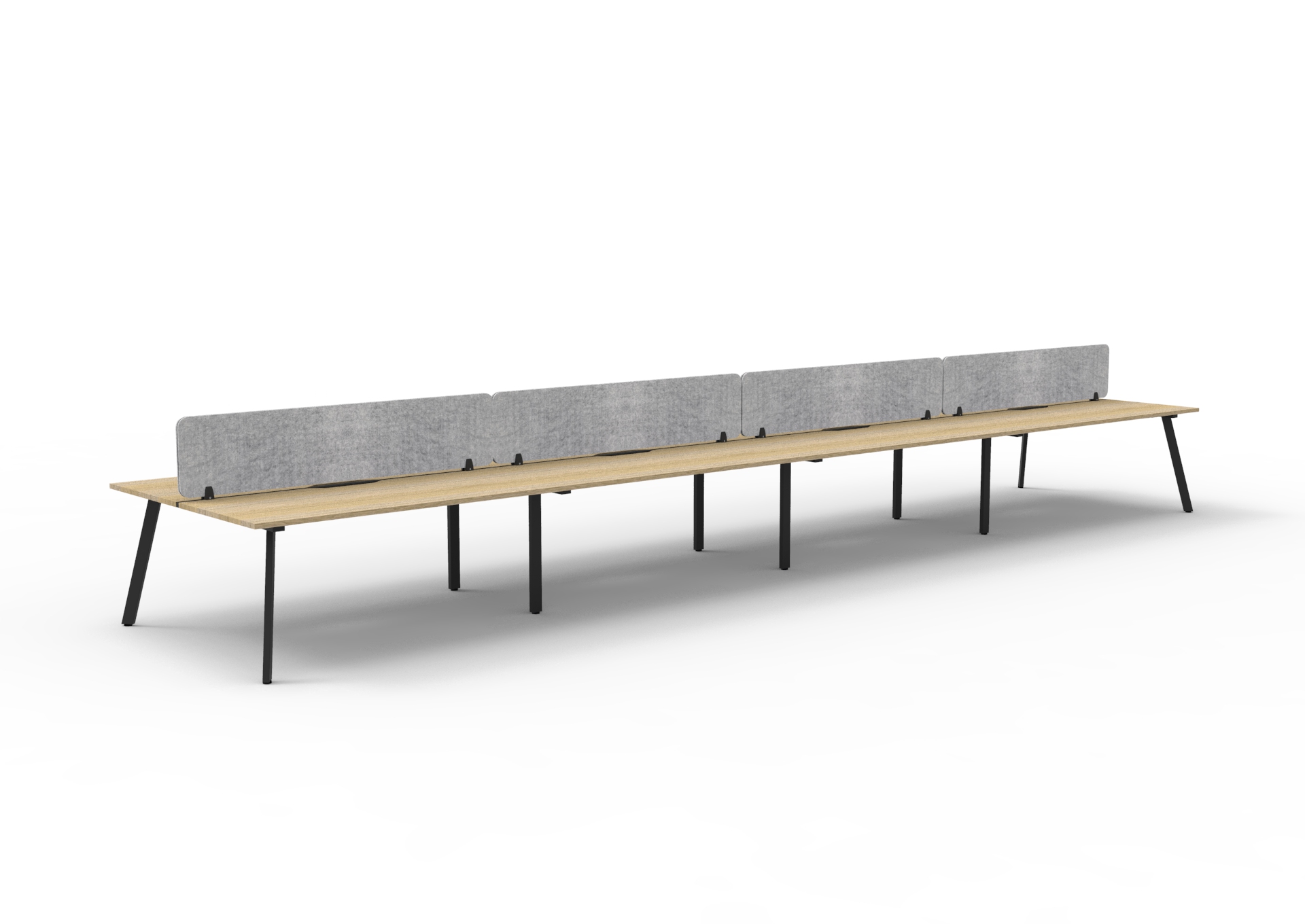 Rapidline Eternity Back-to-Back Workstation – Pod of 8 | 1200×750mm | Natural Oak Top, Black Satin Base, Marble Grey Privacy Screen