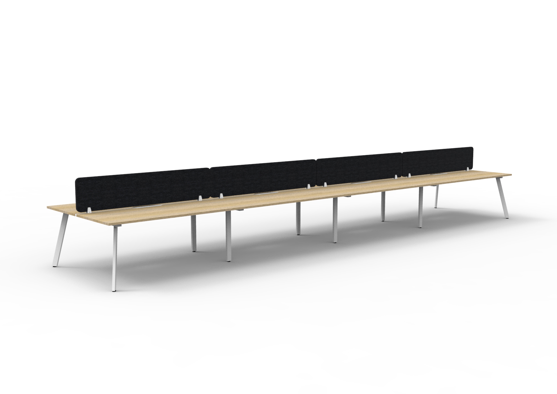 Rapidline Eternity Back-to-Back Workstation – Pod of 8 | 1200×750mm | Natural Oak Top, White Satin Base, Black Privacy Screen