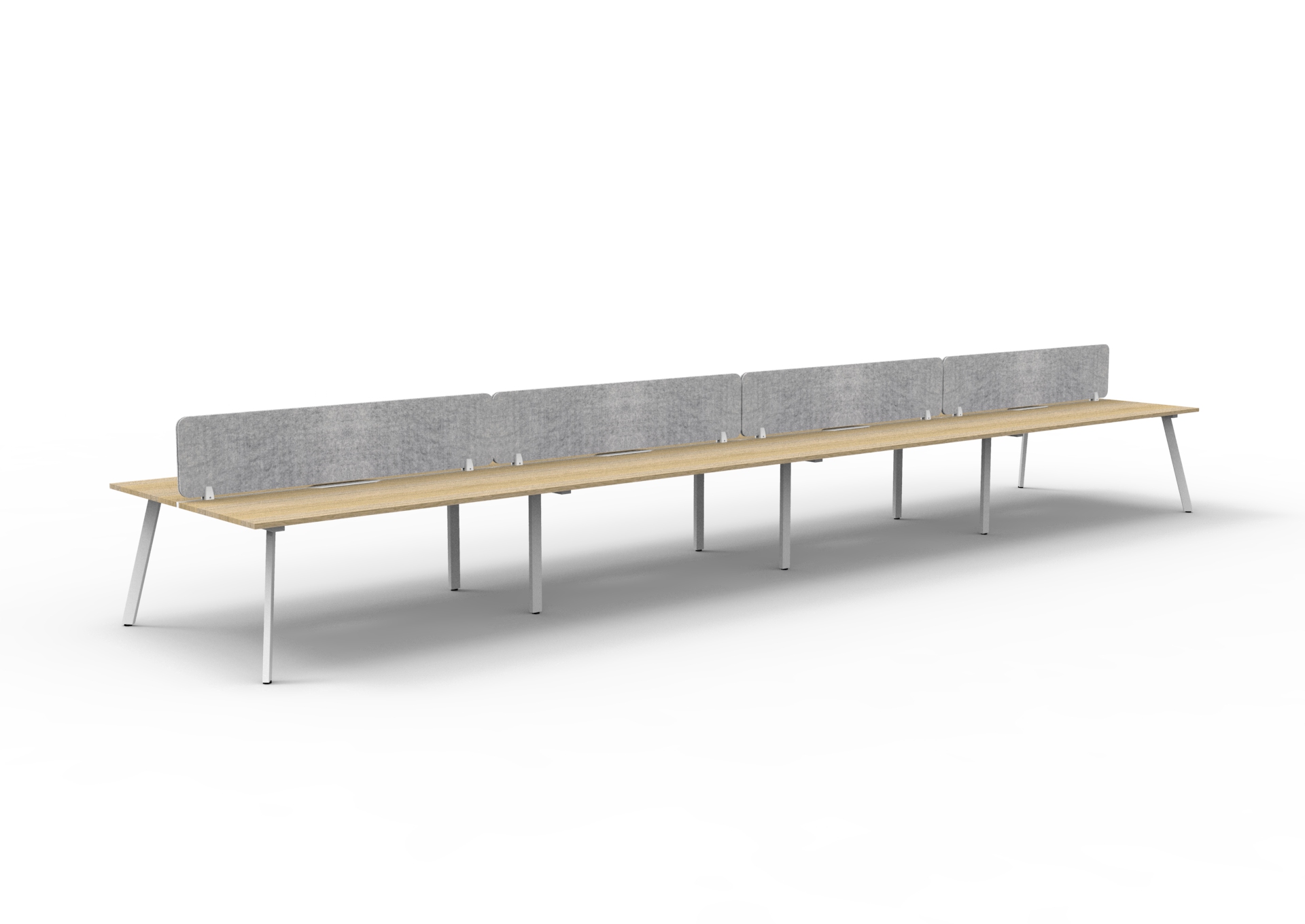 Rapidline Eternity Back-to-Back Workstation – Pod of 8 | 1200×750mm | Natural Oak Top, White Satin Base, Marble Grey Privacy Screen