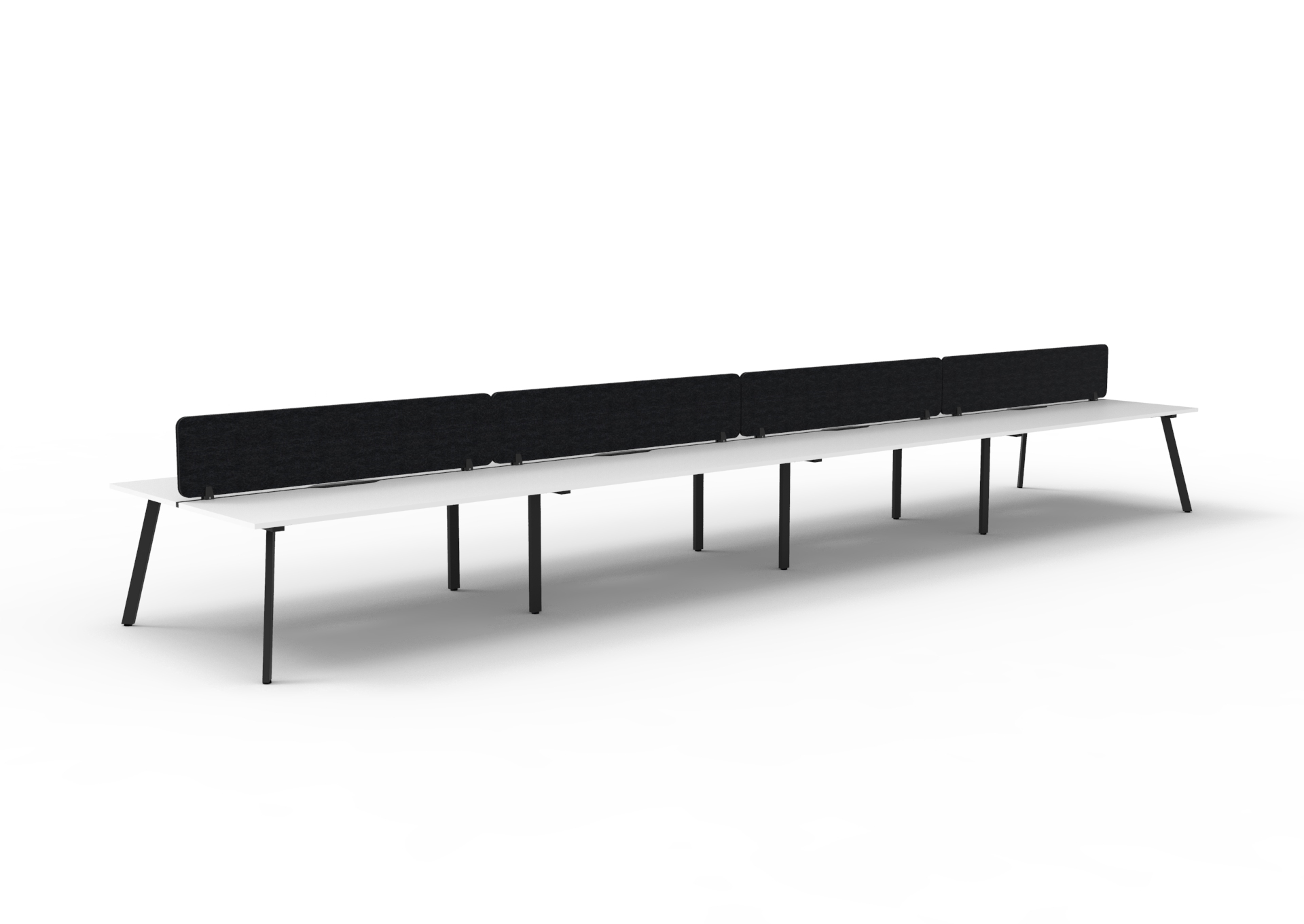 Rapidline Eternity Back-to-Back Workstation – Pod of 8 | 1200×750mm | Natural White Top, Black Satin Base, Black Privacy Screen