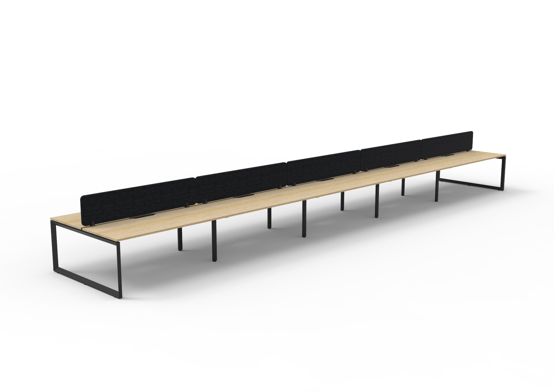 Rapidline Infinity Back-to-Back Loop Leg Workstation – Pod of 10 | 1500mm W × 750mm D | Natural Oak Top, Black Satin Base, Black PET Screen