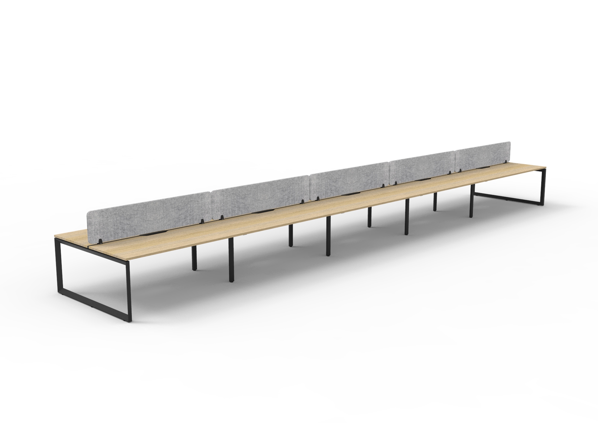 Rapidline Infinity Back-to-Back Loop Leg Workstation – Pod of 10 | 1500mm W × 750mm D | Natural Oak Top, Black Satin Base, Marble Grey PET Screen