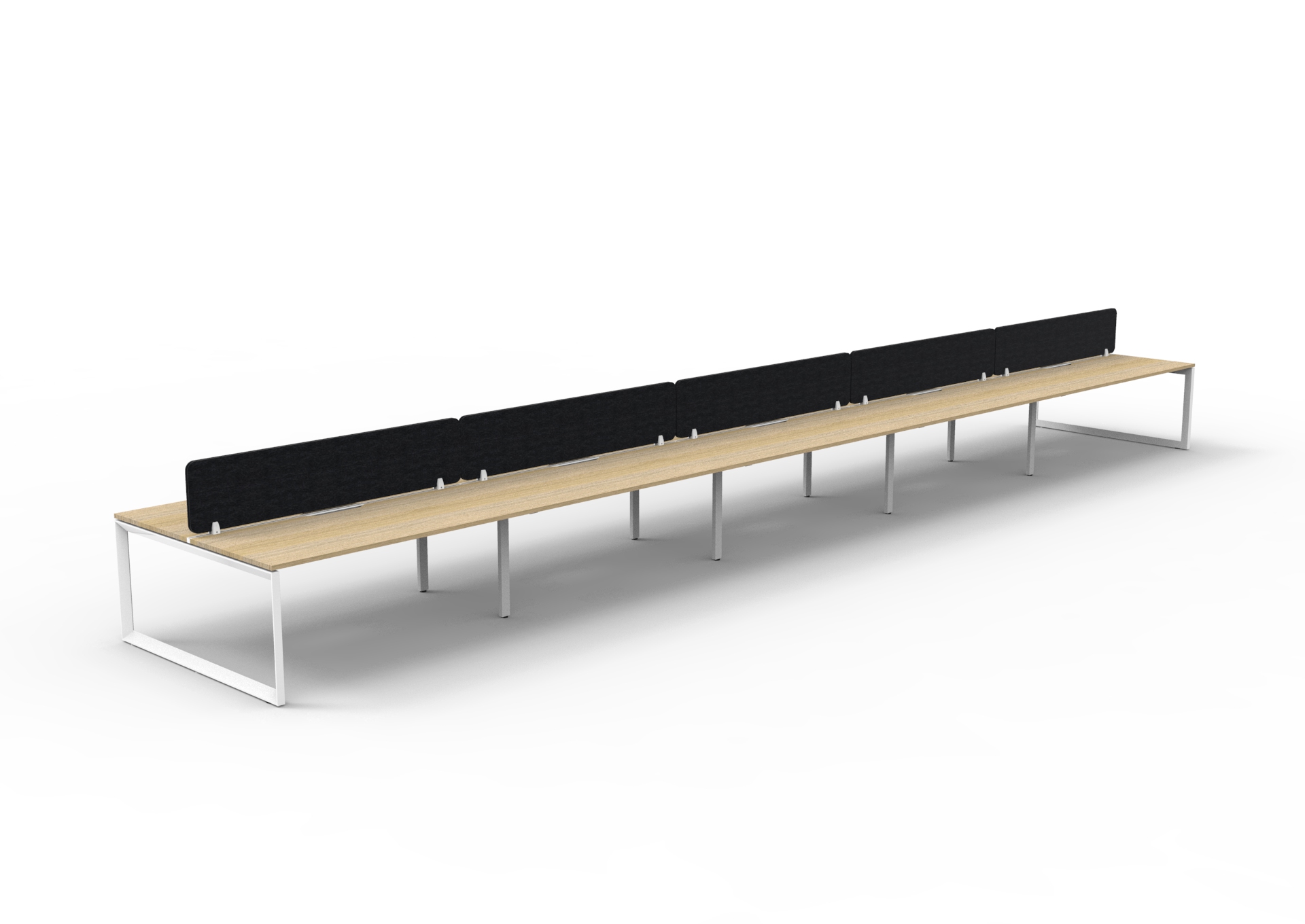 Rapidline Infinity Back-to-Back Workstation | 10-Seat Pod | 1500mm x 750mm | Natural Oak Top, White Satin Base, Black PET Screen