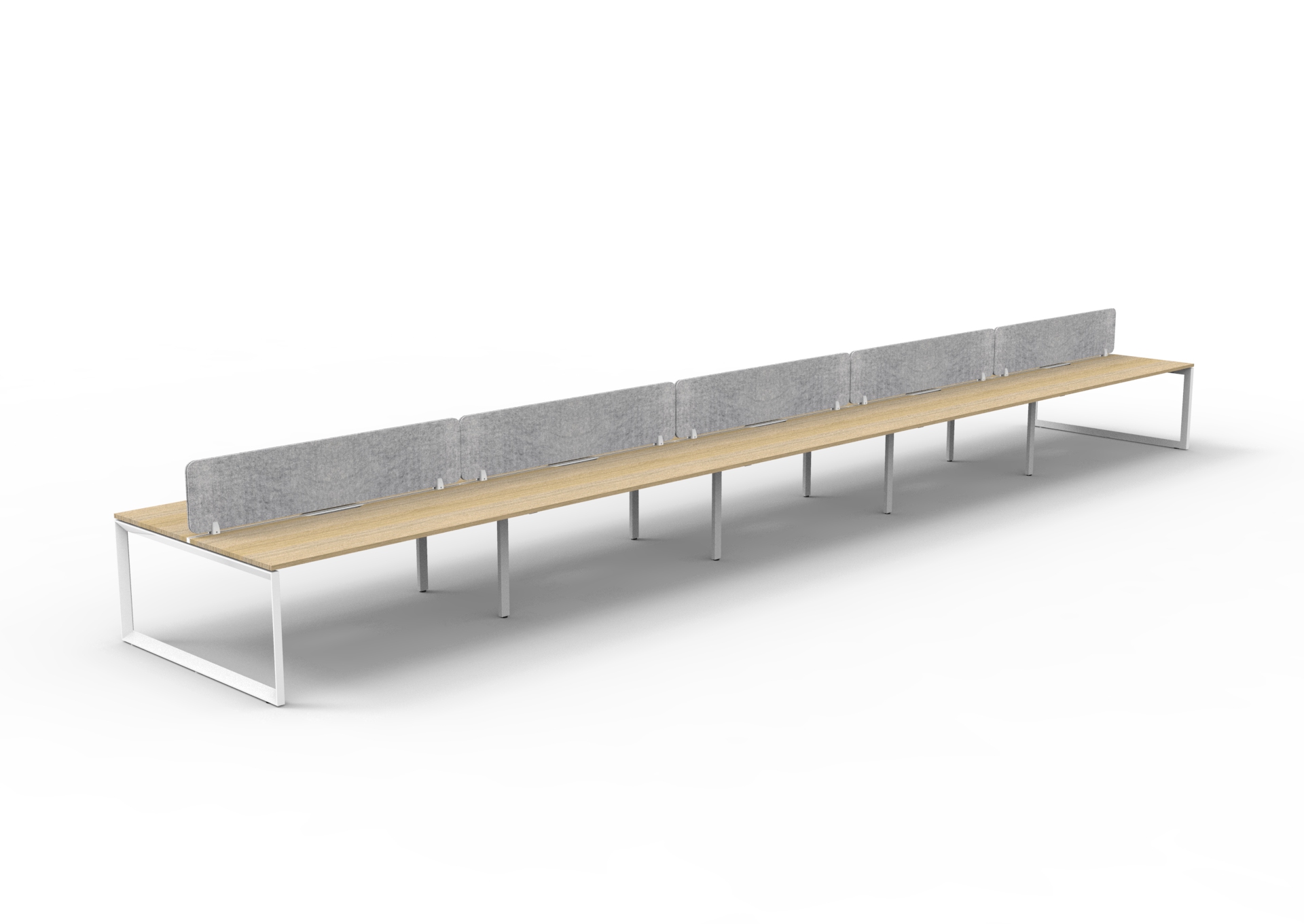 Rapidline Infinity Back-to-Back Workstation | 10-Seat Pod | 1500mm x 750mm | Natural Oak Top, White Satin Base, Marble Grey PET Screen