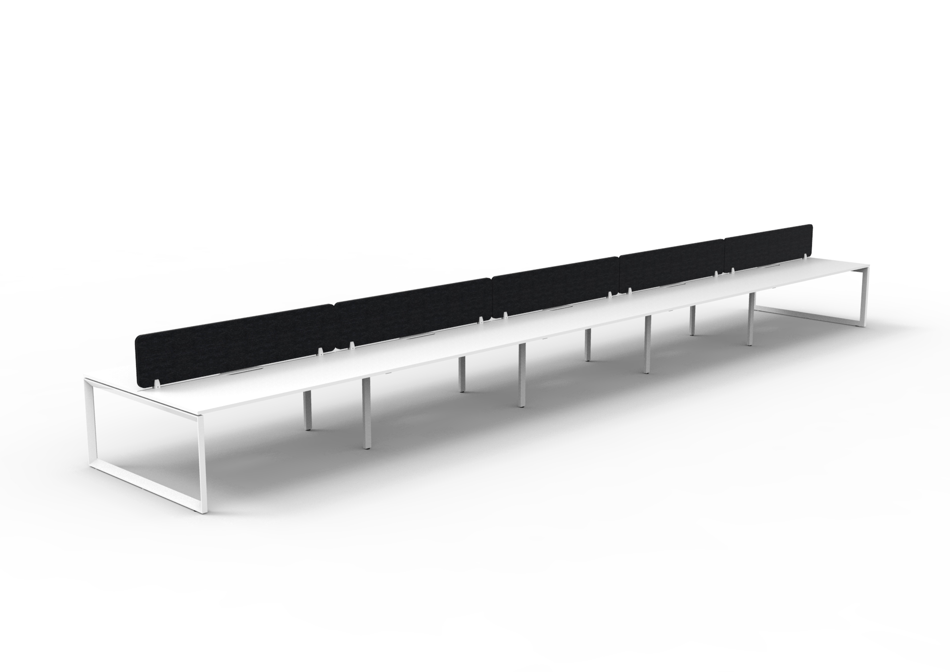 Rapidline Infinity Back-to-Back Loop Leg Workstation – Pod of 10 | 1200mm W × 750mm D | Natural White Top, White Satin Base, Black PET Screen