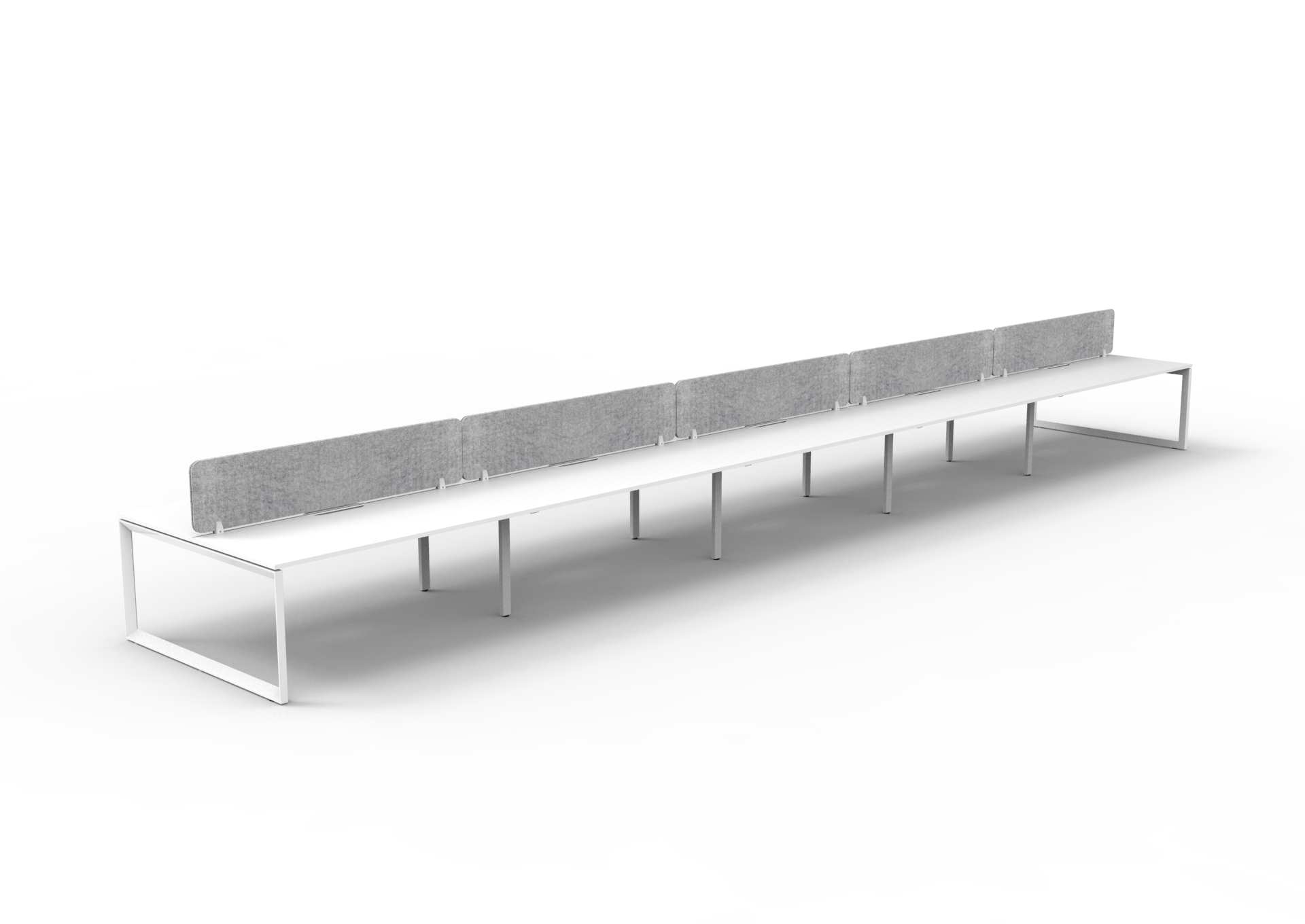 Rapidline Infinity Back-to-Back Loop Leg Workstation – Pod of 10 | 1200mm W × 750mm D | Natural White Top, White Satin Base, Marble Grey PET Screen