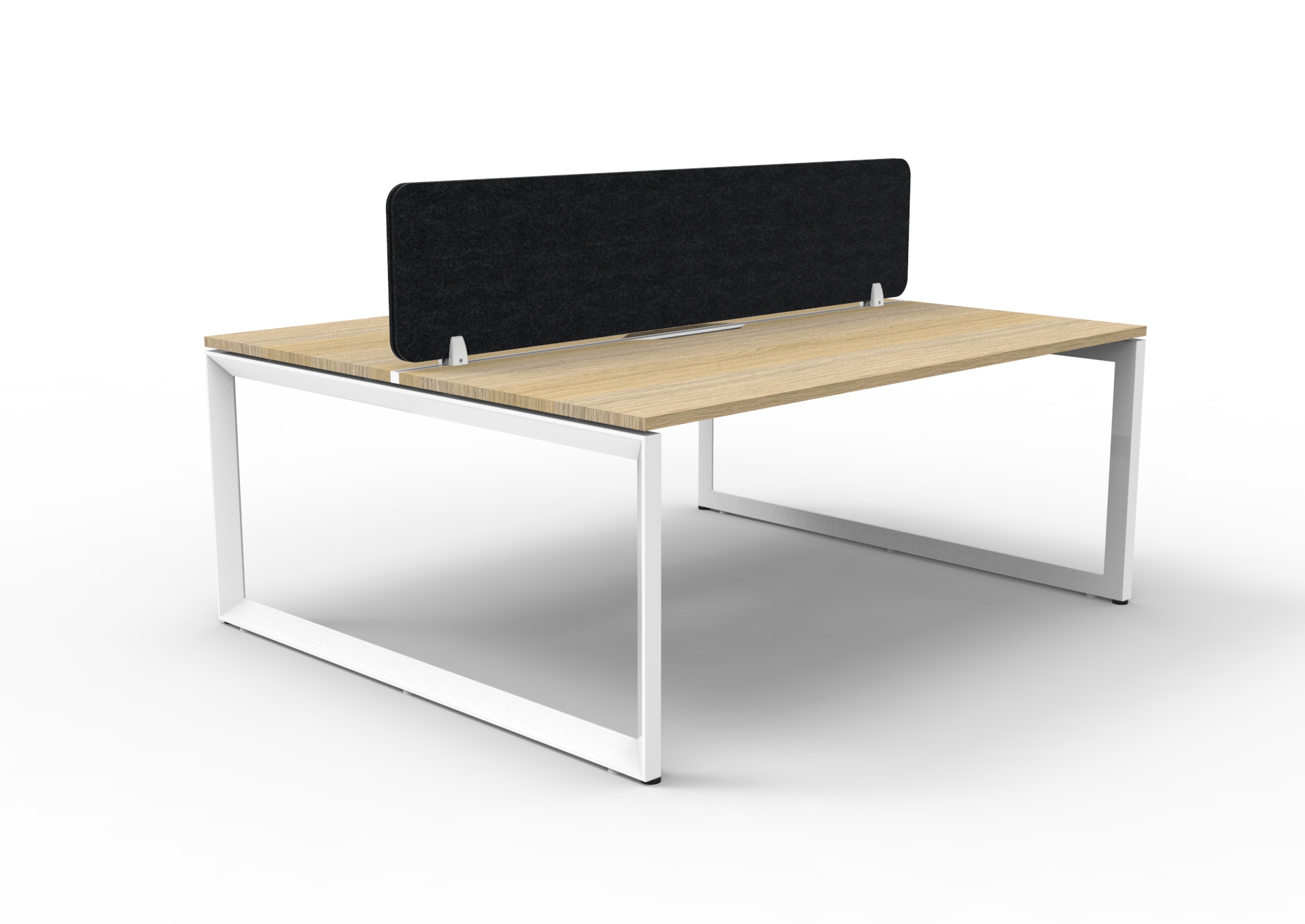 Rapidline Infinity Back-to-Back Loop Leg Workstation – Natural Oak Top, White Satin Base, Black PET Screen