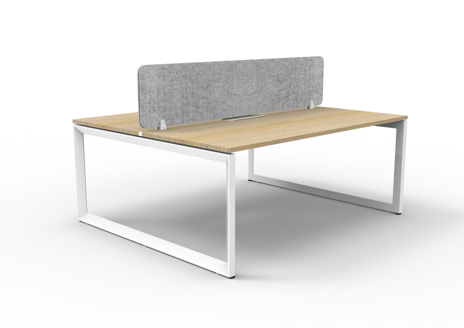 Rapidline Infinity Back-to-Back Loop Leg Workstation – Natural Oak Top, White Satin Base, Marble Grey PET Screen