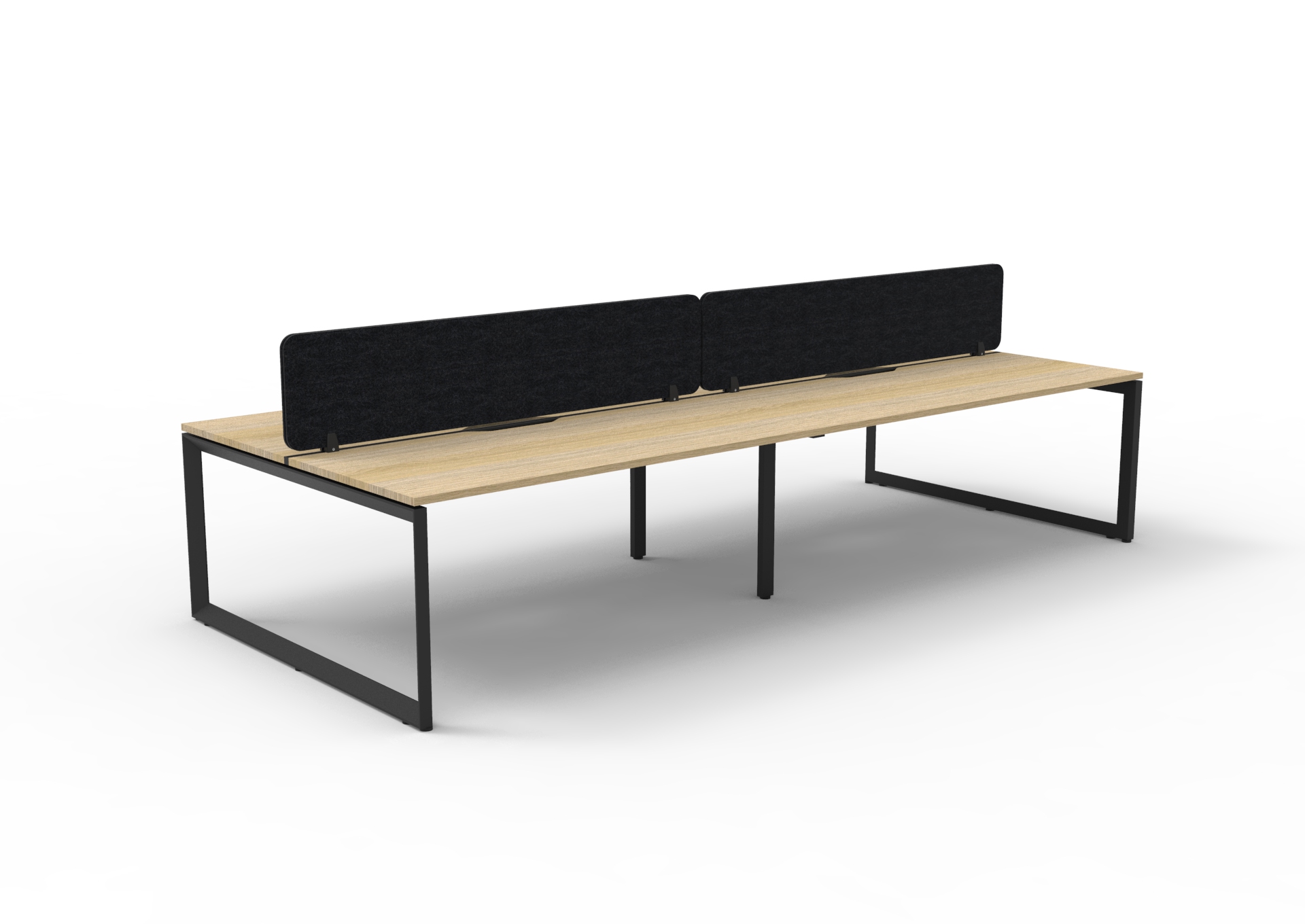 Rapidline Infinity Back to Back Loop Leg Workstation – POD of 4 | 1800mm W x 750mm D | Natural Oak Top, Black Satin Base, Black PET Screen