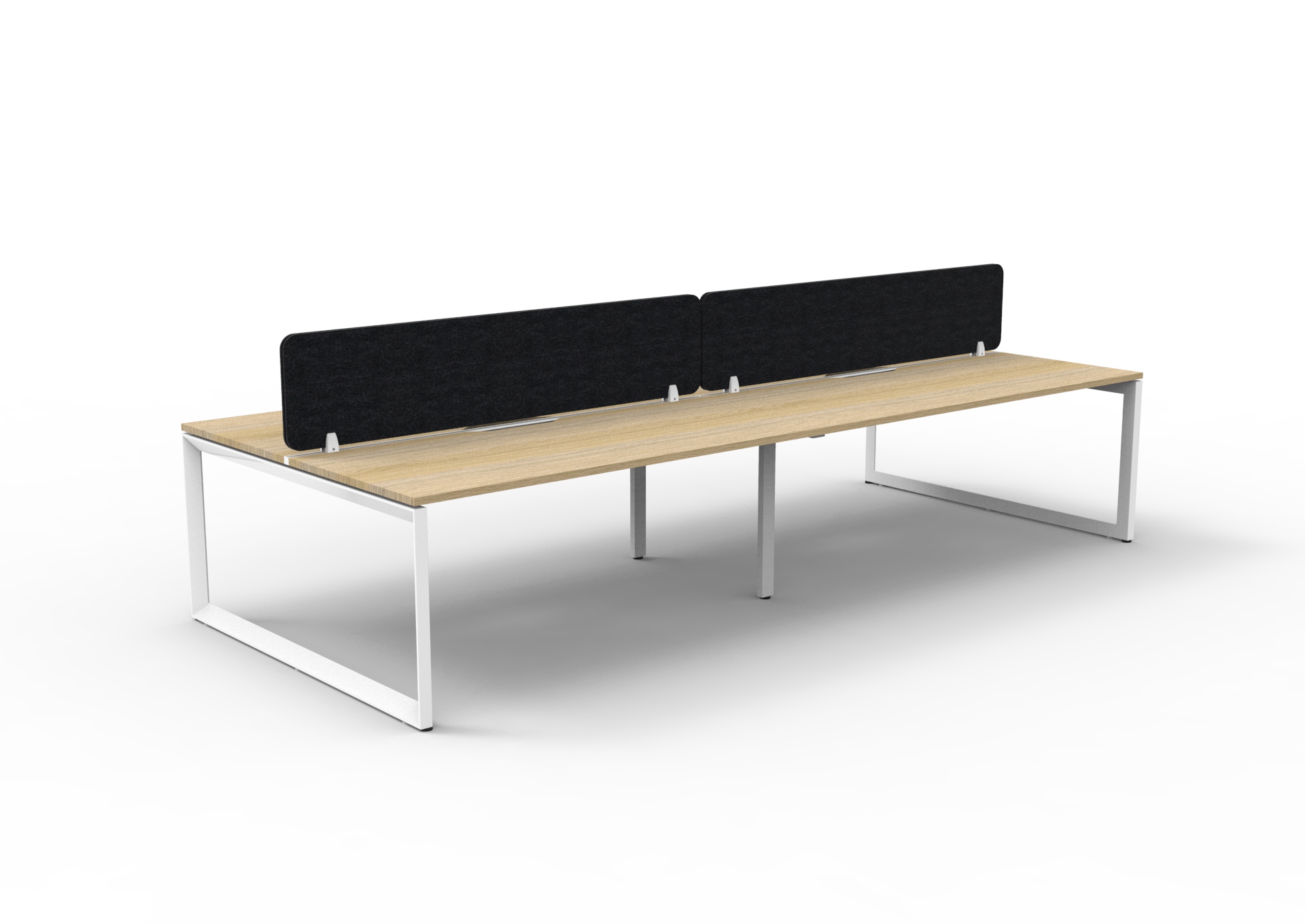 Rapidline Infinity Back-to-Back Workstation | POD of 4 | 1500×750mm | Natural Oak Top, White Satin Base, Black Screen