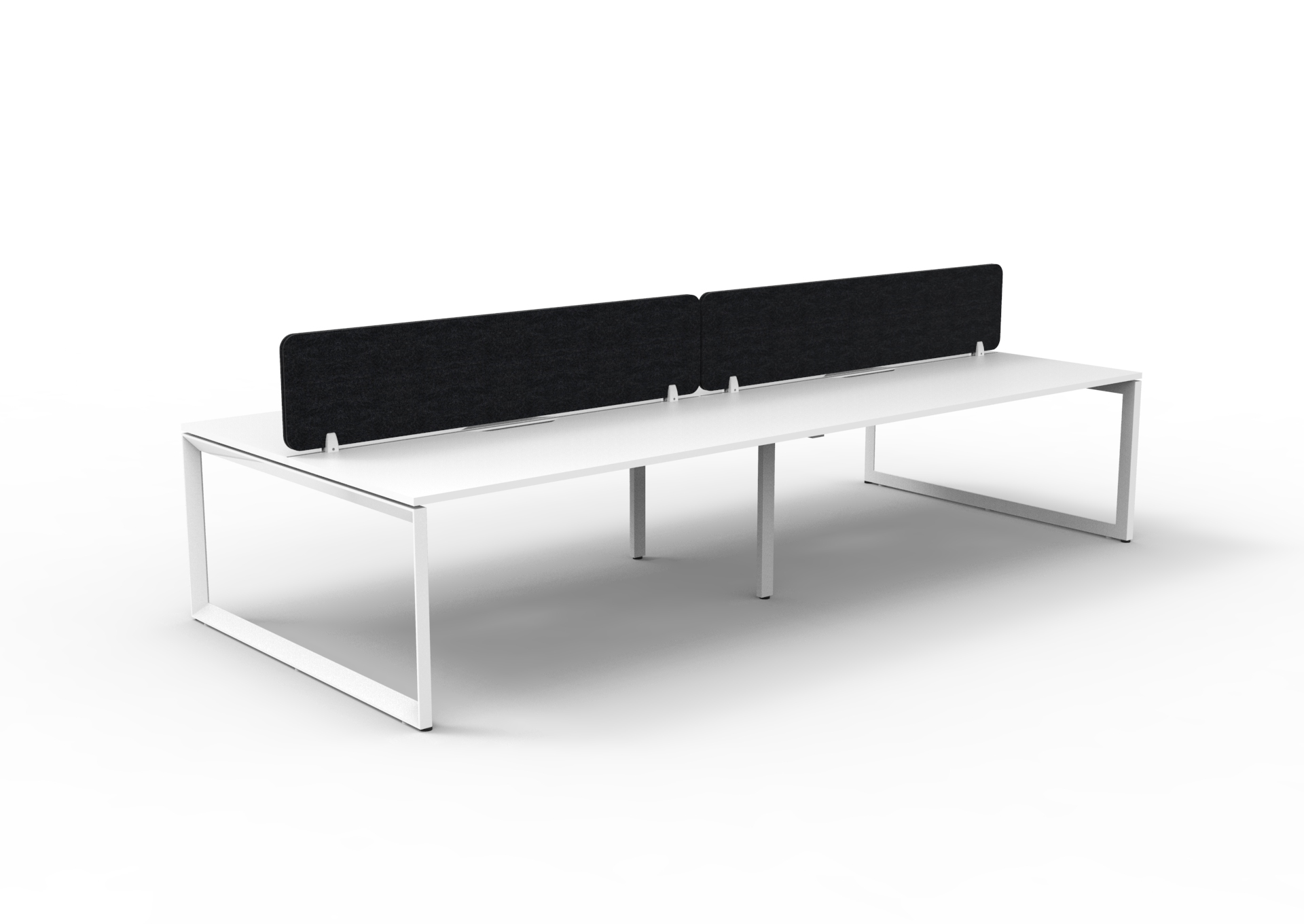 Rapidline Infinity Back to Back Loop Leg Workstation – POD of 4 | 1500mm W x 750mm D | Natural White Top, White Satin Base, Black PET Screen