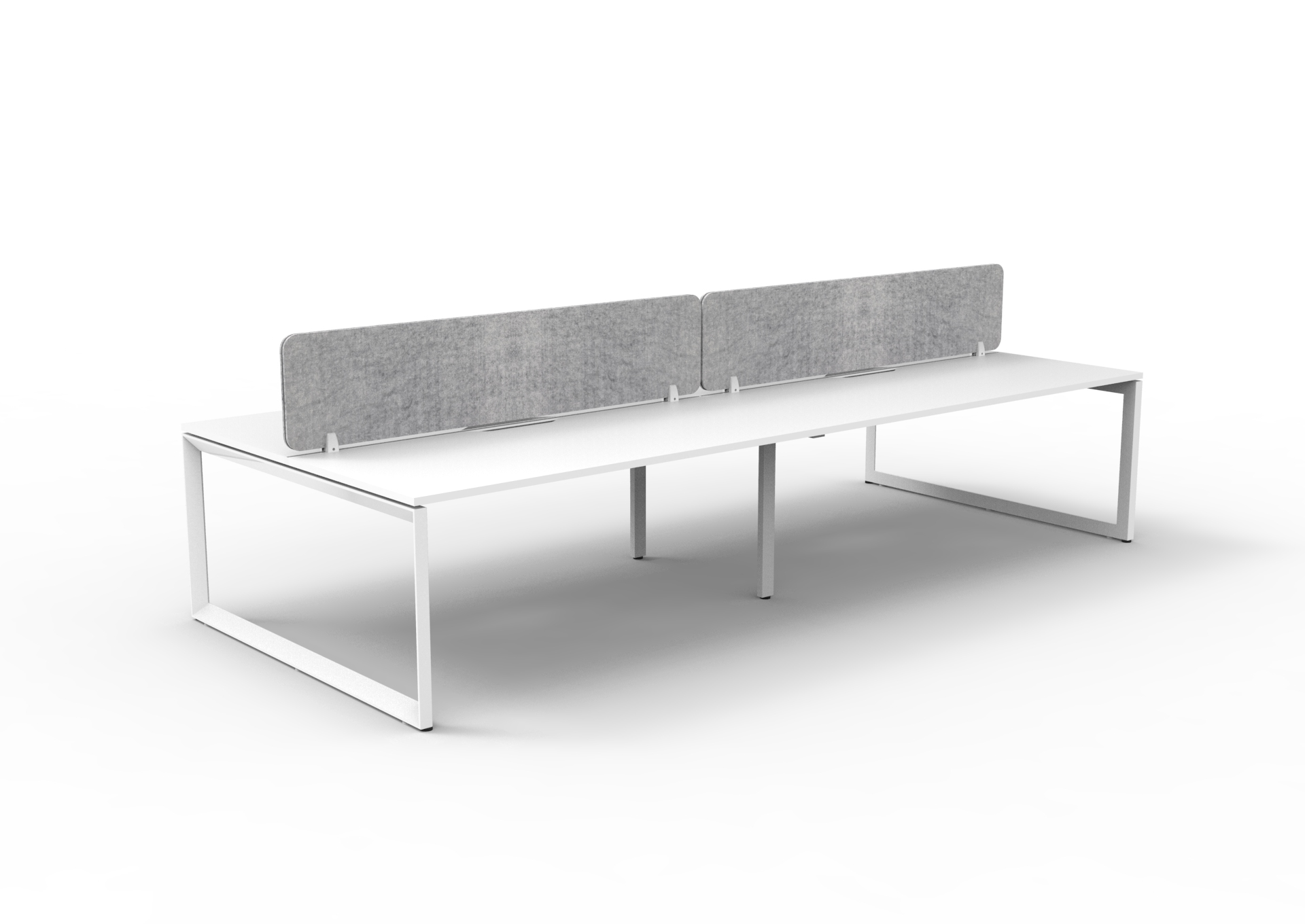 Rapidline Infinity Back to Back Loop Leg Workstation – POD of 4 | 1500mm W x 750mm D | Natural White Top, White Satin Base, Marble Grey PET Screen