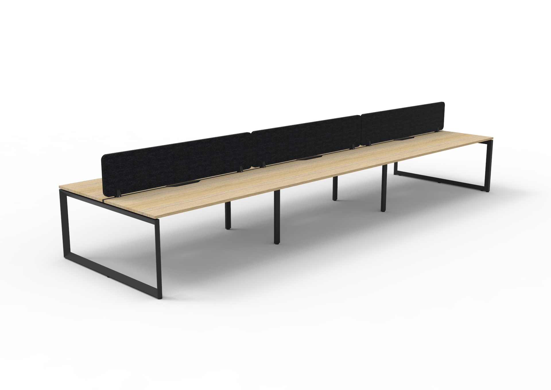 Rapidline Infinity POD of 6 Back-to-Back Workstation | 1200mm x 750mm | Natural Oak Top, Black Satin Base, Black PET Screen