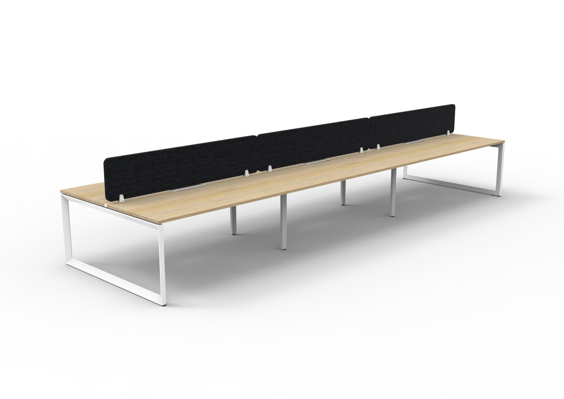 Rapidline Infinity 6-Person Back-to-Back Workstation | Natural Oak Top, White Satin Base, Black Eco Panel Screen | 1500 x 750mm