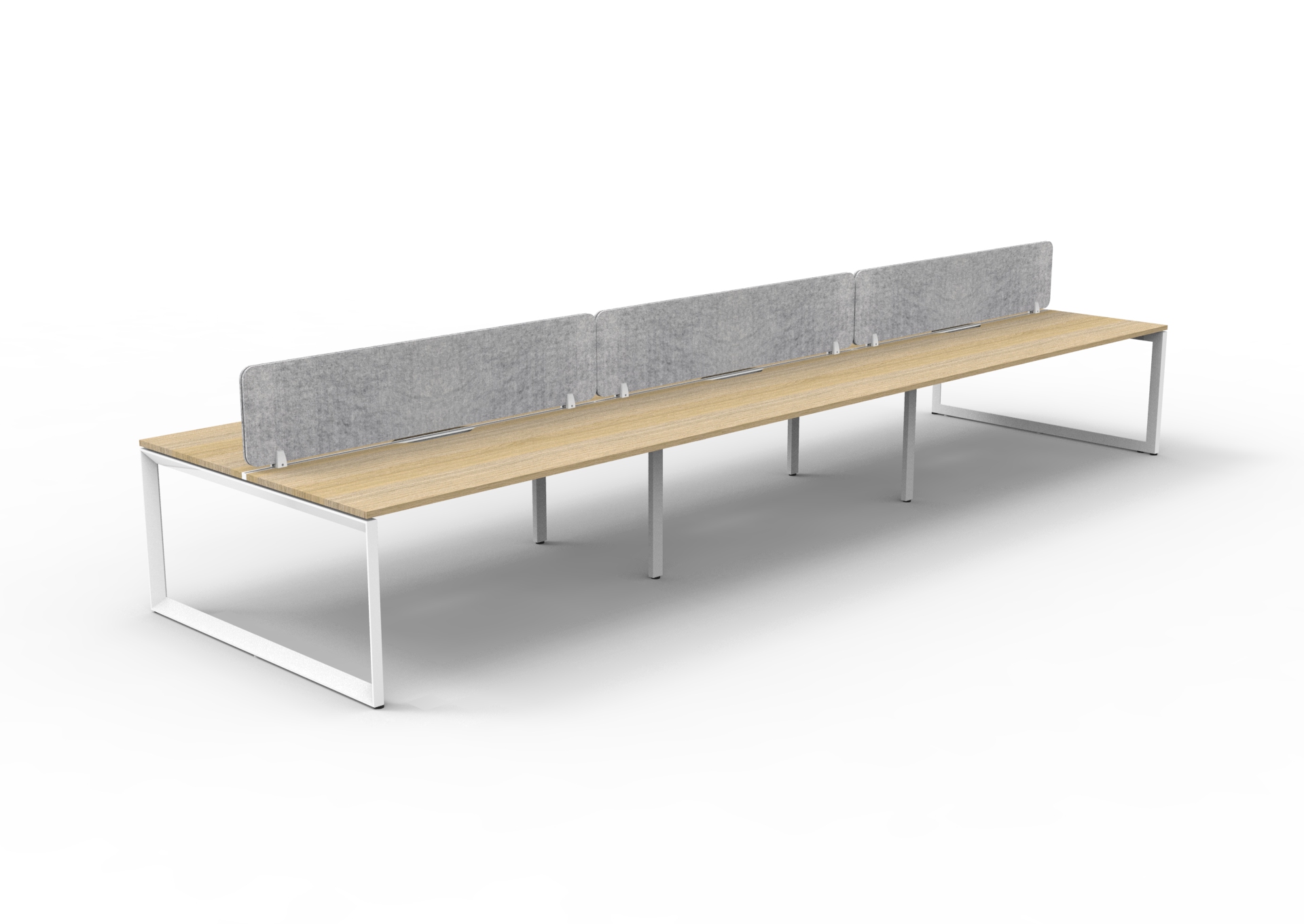 Rapidline Infinity Back-to-Back Workstation – POD of 6 – Natural Oak Top, White Satin Base, Marble Grey Screen – 1200×750mm
