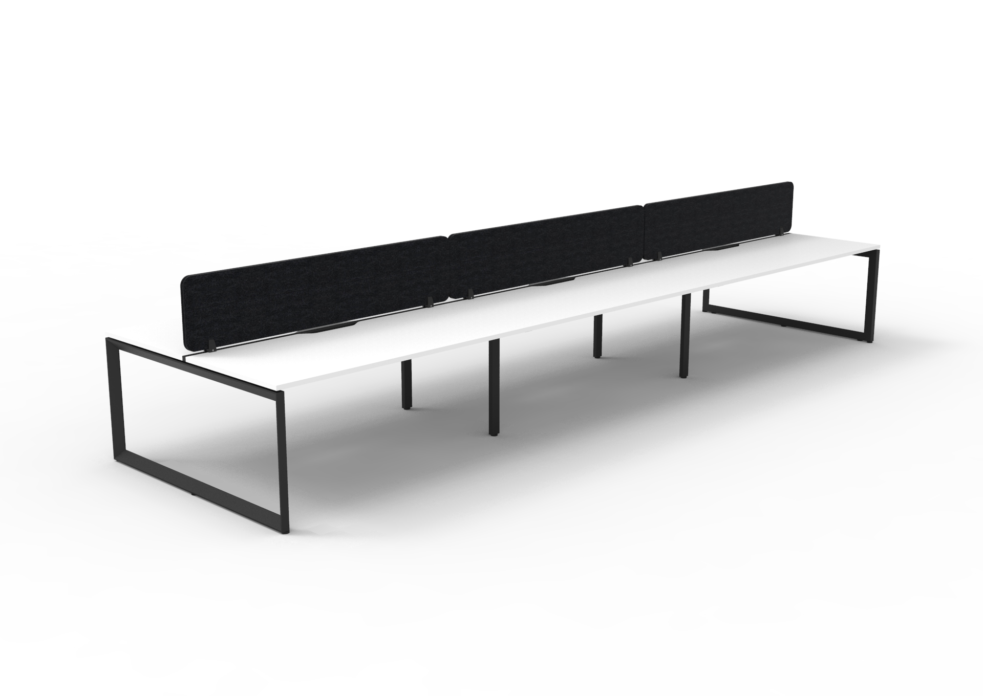 Rapidline Infinity Back-to-Back Workstation – POD of 6 – Natural White Top, Black Satin Base, Black Screen – 1200×750mm
