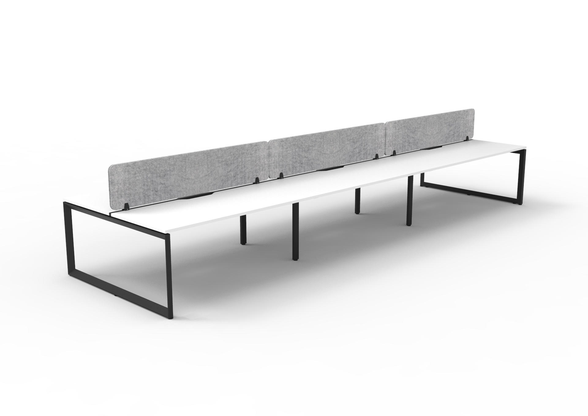 Rapidline Infinity Back-to-Back Workstation – POD of 6 – Natural White Top, Black Satin Base, Marble Grey Screen – 1200×750mm