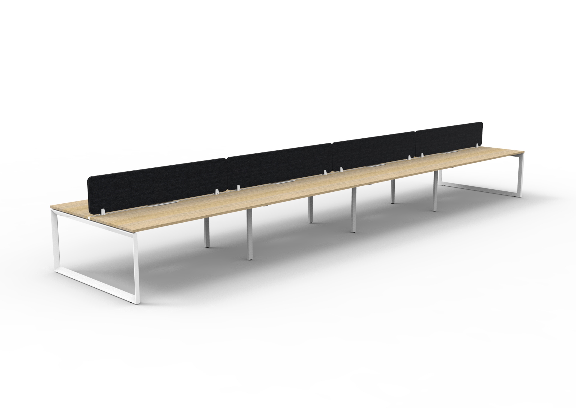 Rapidline Infinity Back-to-Back Loop Leg Workstation | Pod of 8 | Natural Oak Top & White Satin Base | Black PET Screen | 1200 x 750mm