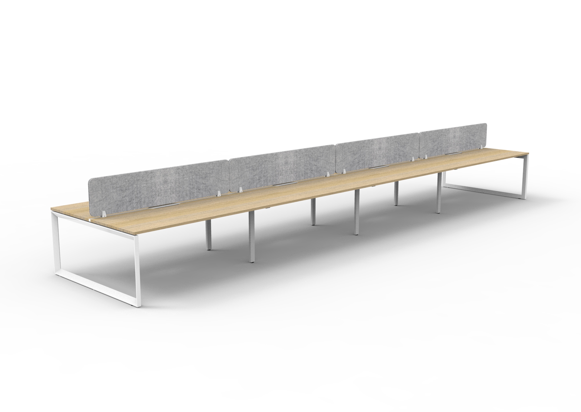 Rapidline Infinity Back-to-Back Loop Leg Workstation | Pod of 8 | Natural Oak Top & White Satin Base | Marble Grey PET Screen | 1200 x 750mm