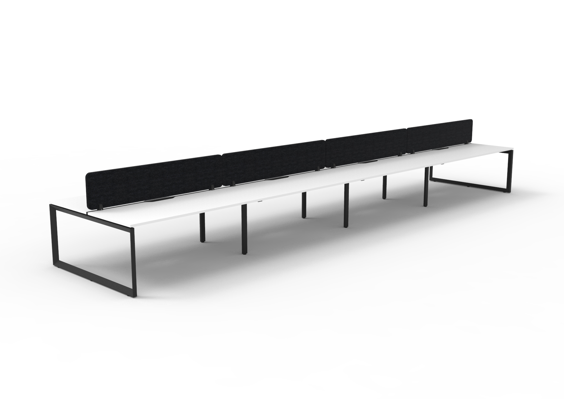 Rapidline Infinity Back-to-Back Loop Leg Workstation | Pod of 8 | Natural White Top & Black Satin Base | Black PET Screen | 1200 x 750mm