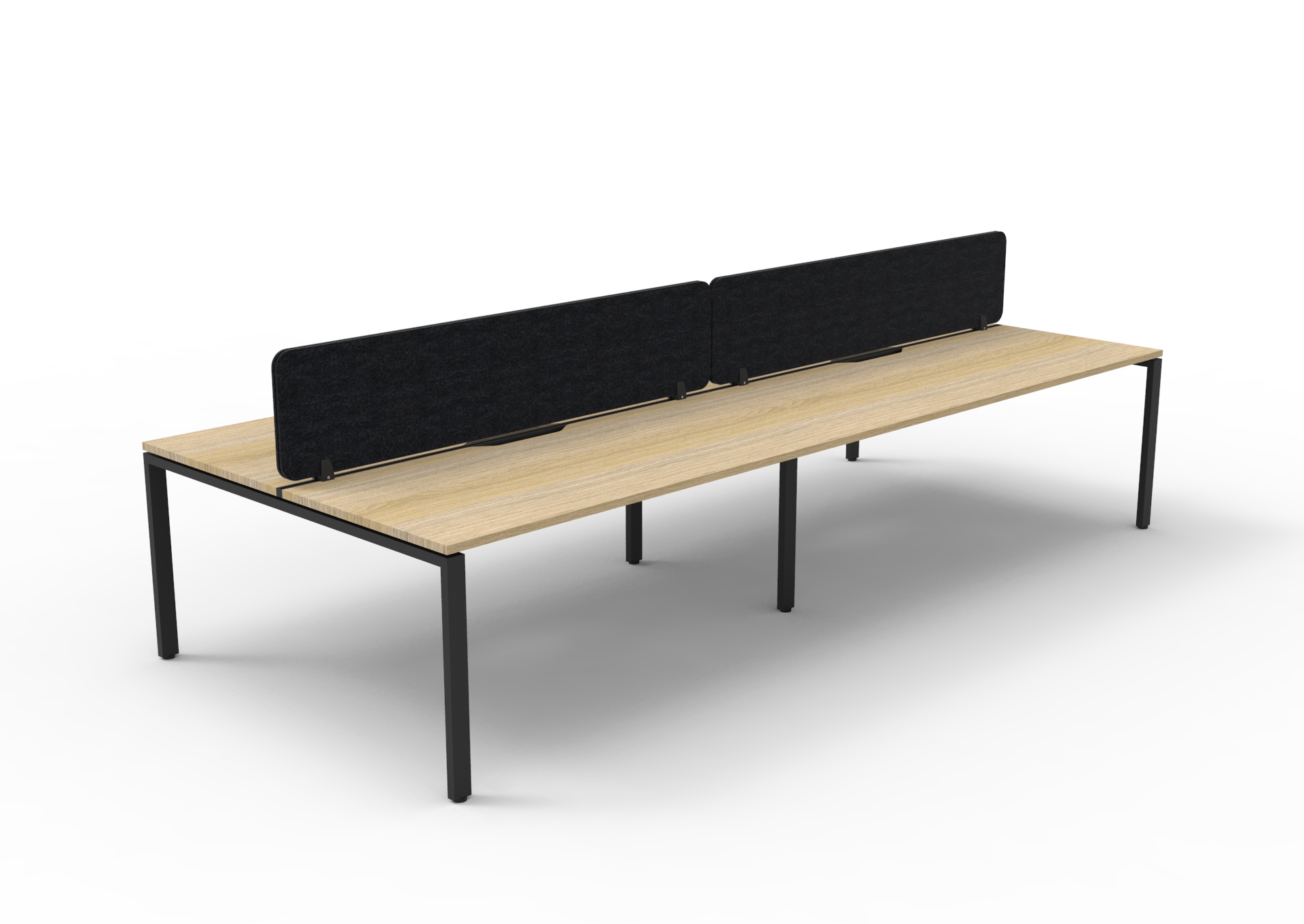 Rapidline Infinity Back-to-Back Workstation – 4-Pod, 1800×750mm, Oak Top & Black Base, Black PET Screen