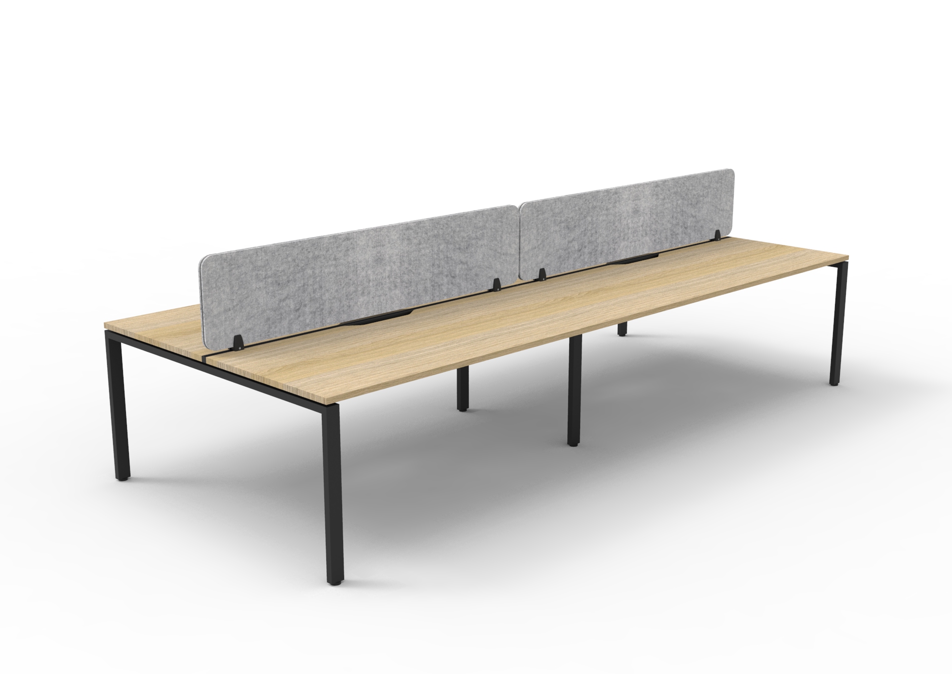 Rapidline Infinity Back-to-Back Workstation – 4-Pod, 1800×750mm, Oak Top & Black Base, Marble Grey PET Screen