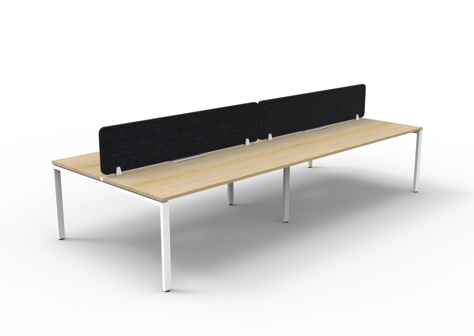 Rapidline Infinity 4-Person Back-to-Back Workstation – Natural Oak Top, White Satin Base, Black Eco Panel Screen (1800 x 750mm)