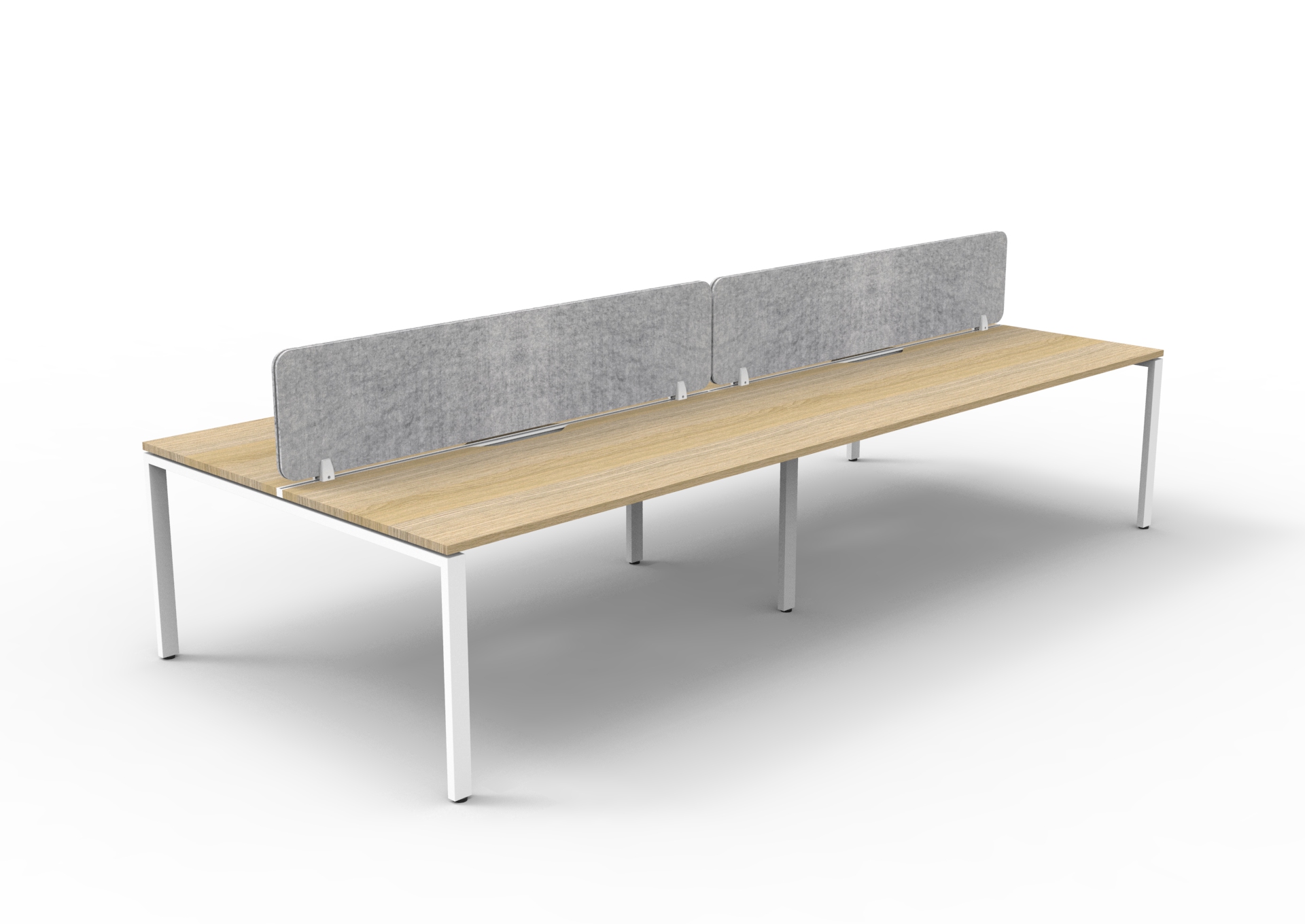 Rapidline Infinity 4-Person Back-to-Back Workstation – Natural Oak Top, White Satin Base, Marble Grey Eco Panel Screen (1800 x 750mm)