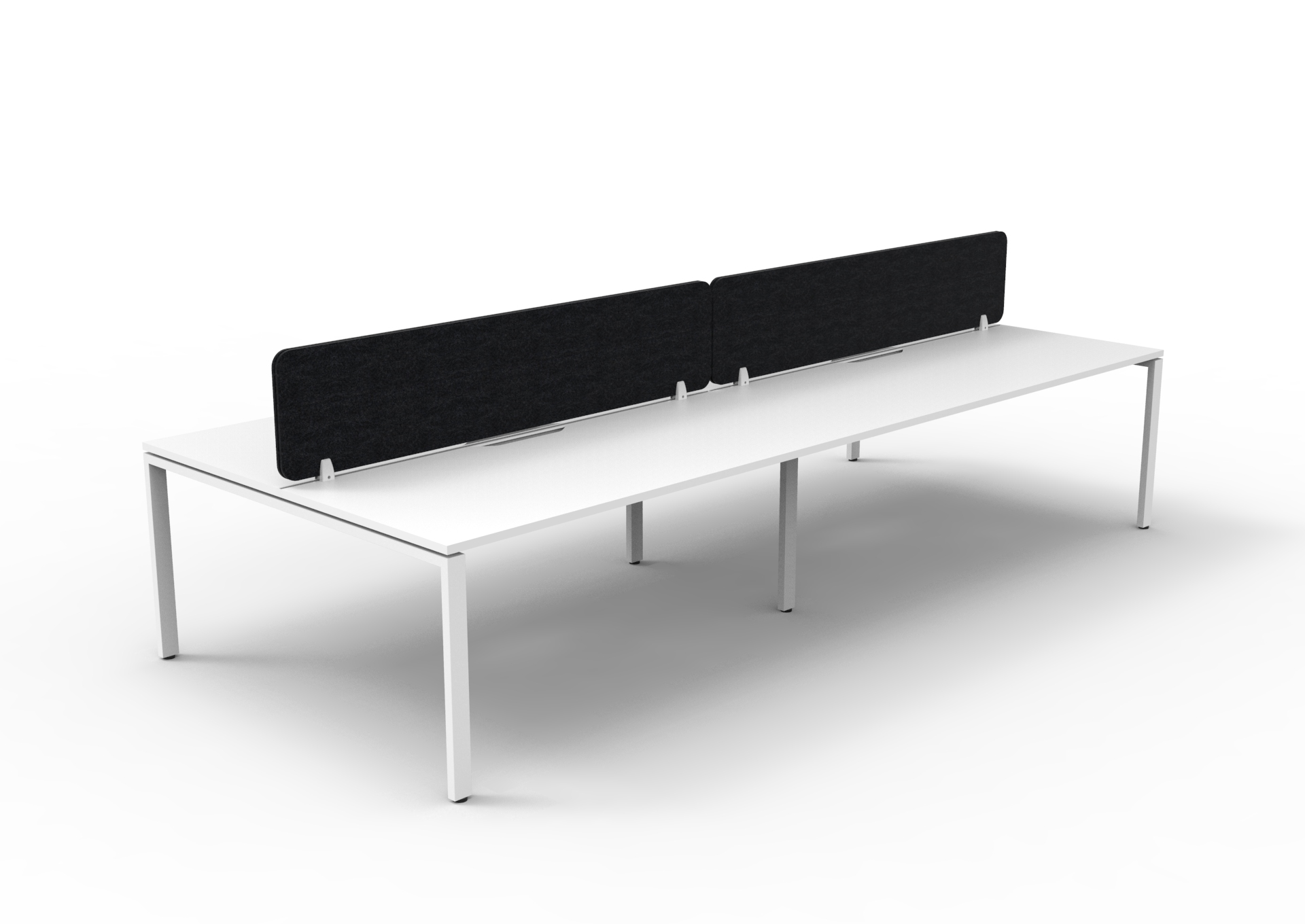 Rapidline Infinity Back-to-Back Workstation – 4-Pod, 1500×750mm, White Top & Satin Base, Black PET Screen
