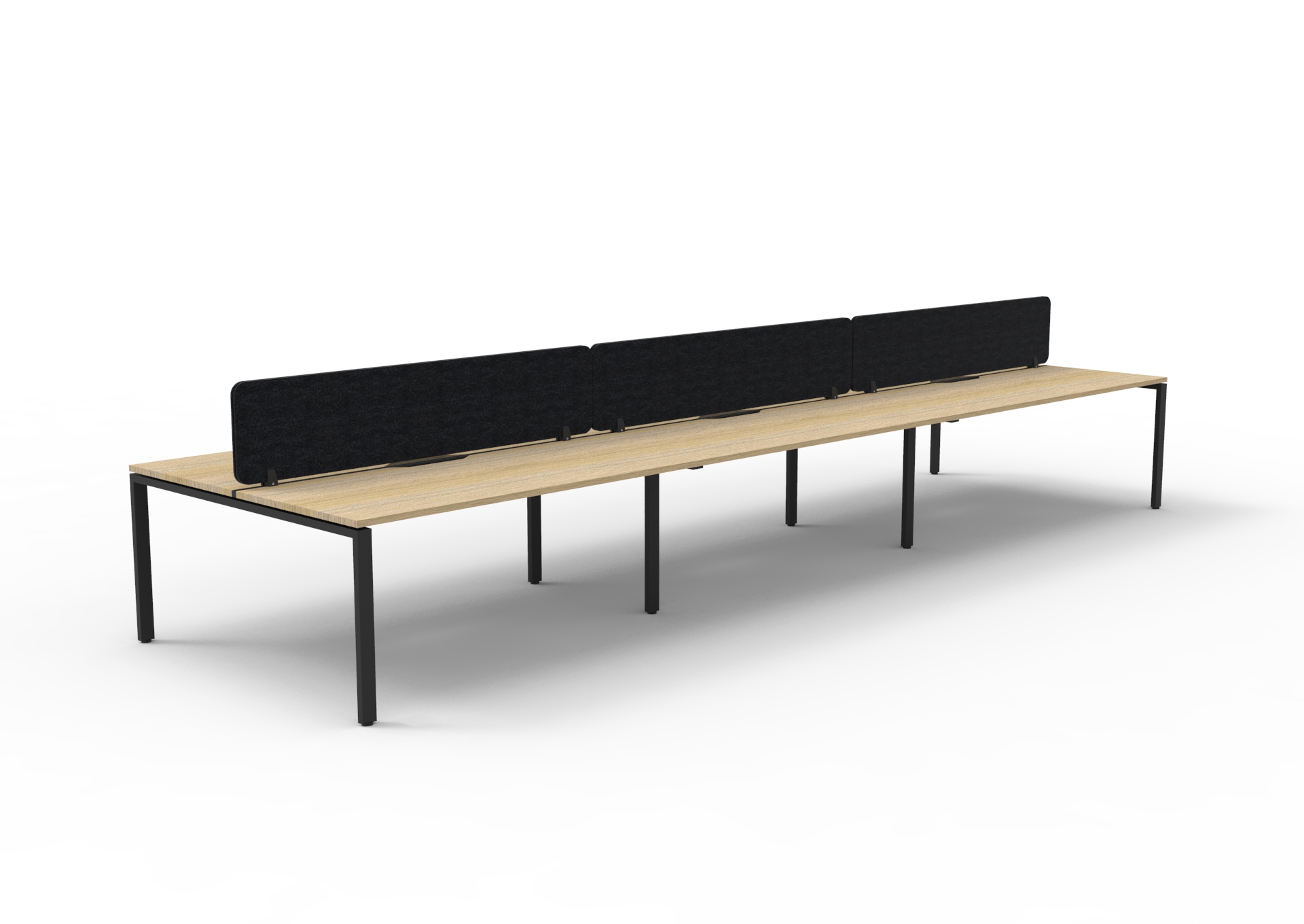 Rapidline Infinity Back-to-Back Workstation | 6-Pod | 1500mm W x 750mm D | Natural Oak Top, Black Satin Base, Black Screen