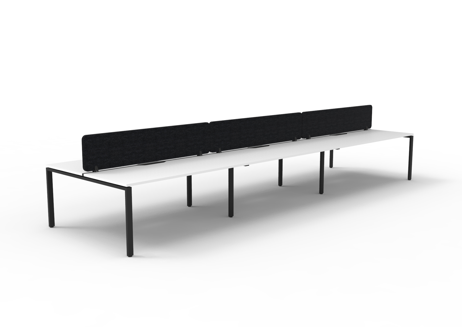 Rapidline Infinity Back-to-Back Workstation – 6-Pod, Natural White Top / Black Satin Base, Black PET Screen | 1500×750mm