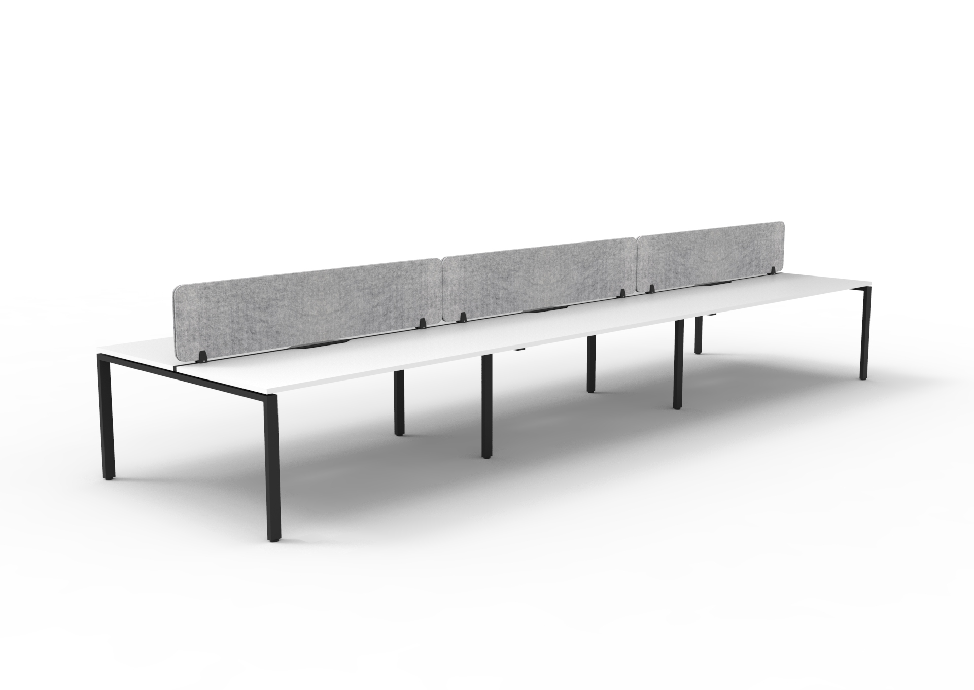 Rapidline Infinity Back-to-Back Workstation – 6-Pod, Natural White Top / Black Satin Base, Marble Grey PET Screen | 1500×750mm