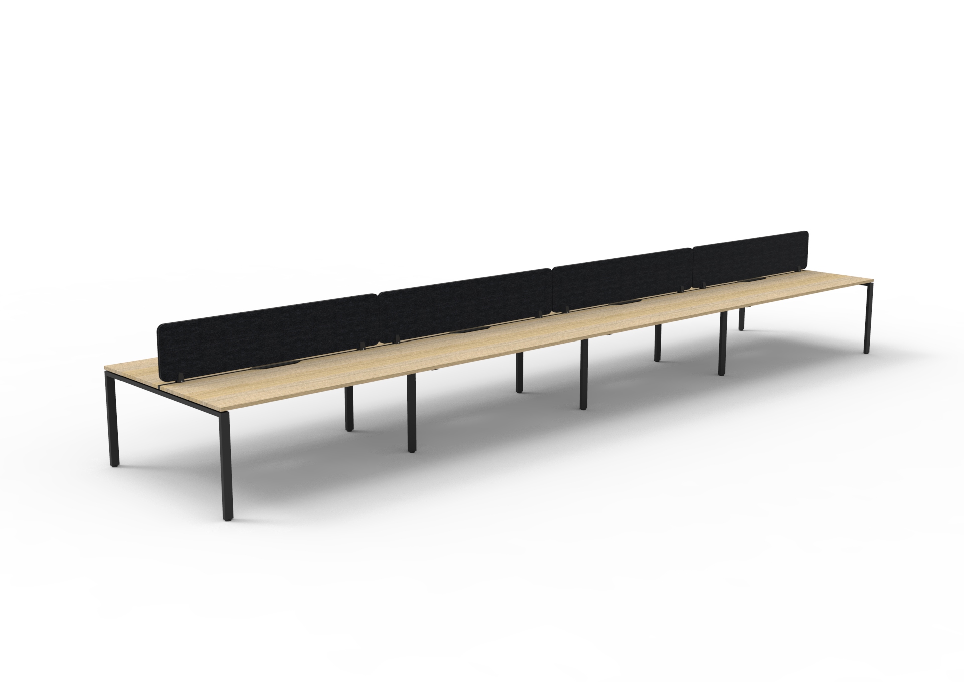 Rapidline Infinity Back-to-Back Workstation – 8-Person Pod | 1800 x 750mm | Natural Oak Top, Black Satin Base | Black Eco Panel Screen