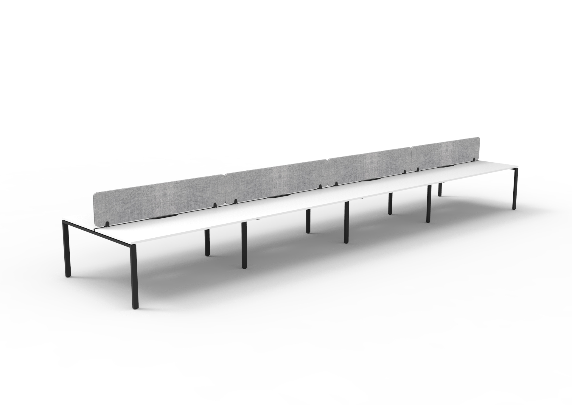 Rapidline Infinity Back-to-Back Profile Leg Workstation – POD of 8 | Natural White Top & Black Satin Base | Marble Grey PET Screen