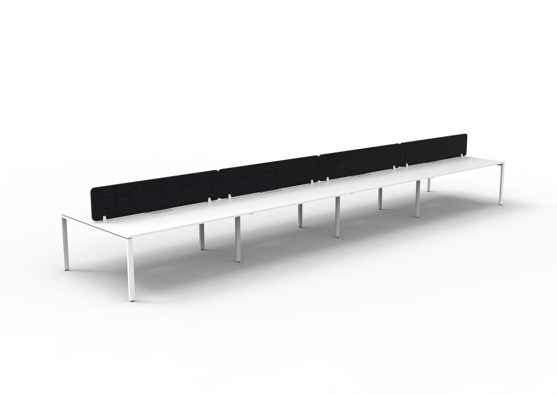 Rapidline Infinity Back-to-Back Workstation – 8-Person Pod | 1500 x 750mm | Natural White Top, White Satin Base | Black Eco Panel Screen