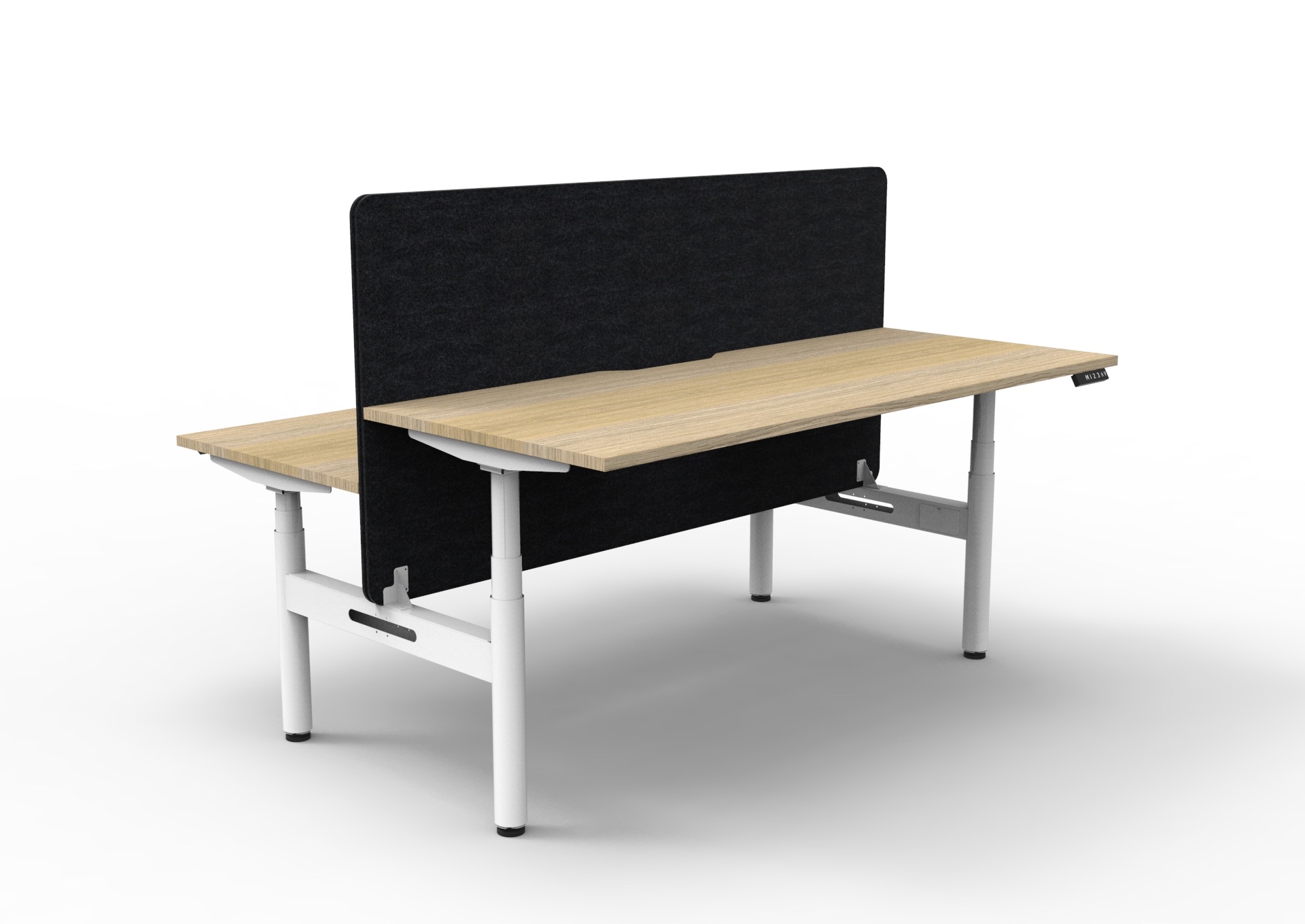 RAPIDLINE Halo+ Back to Back Height Adjustable Desk – 1500 x 750mm, Natural Oak Top, White Satin Frame, Black PET Screen