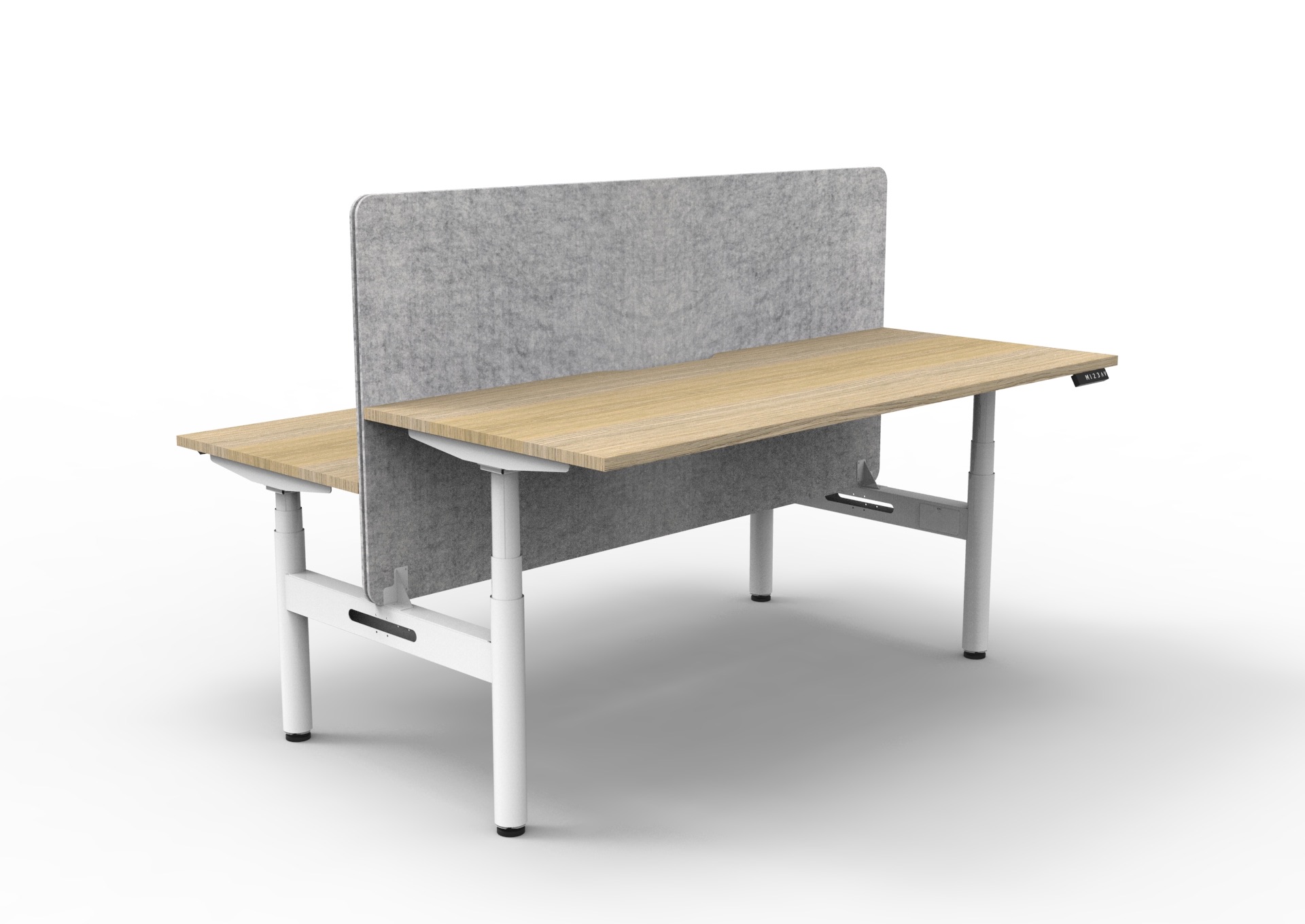 RAPIDLINE Halo+ Back to Back Height Adjustable Desk – 1500 x 750mm, Natural Oak Top, White Satin Frame, Marble Grey PET Screen