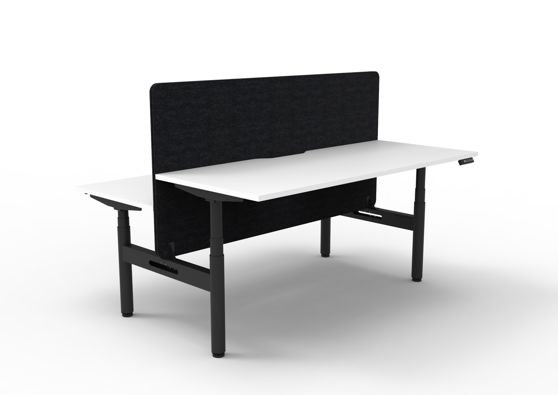 RAPIDLINE Halo+ Back-to-Back Height Adjustable Desk | Natural White Top, Black Satin Frame, Black Eco Panel Screen – 1800×750mm