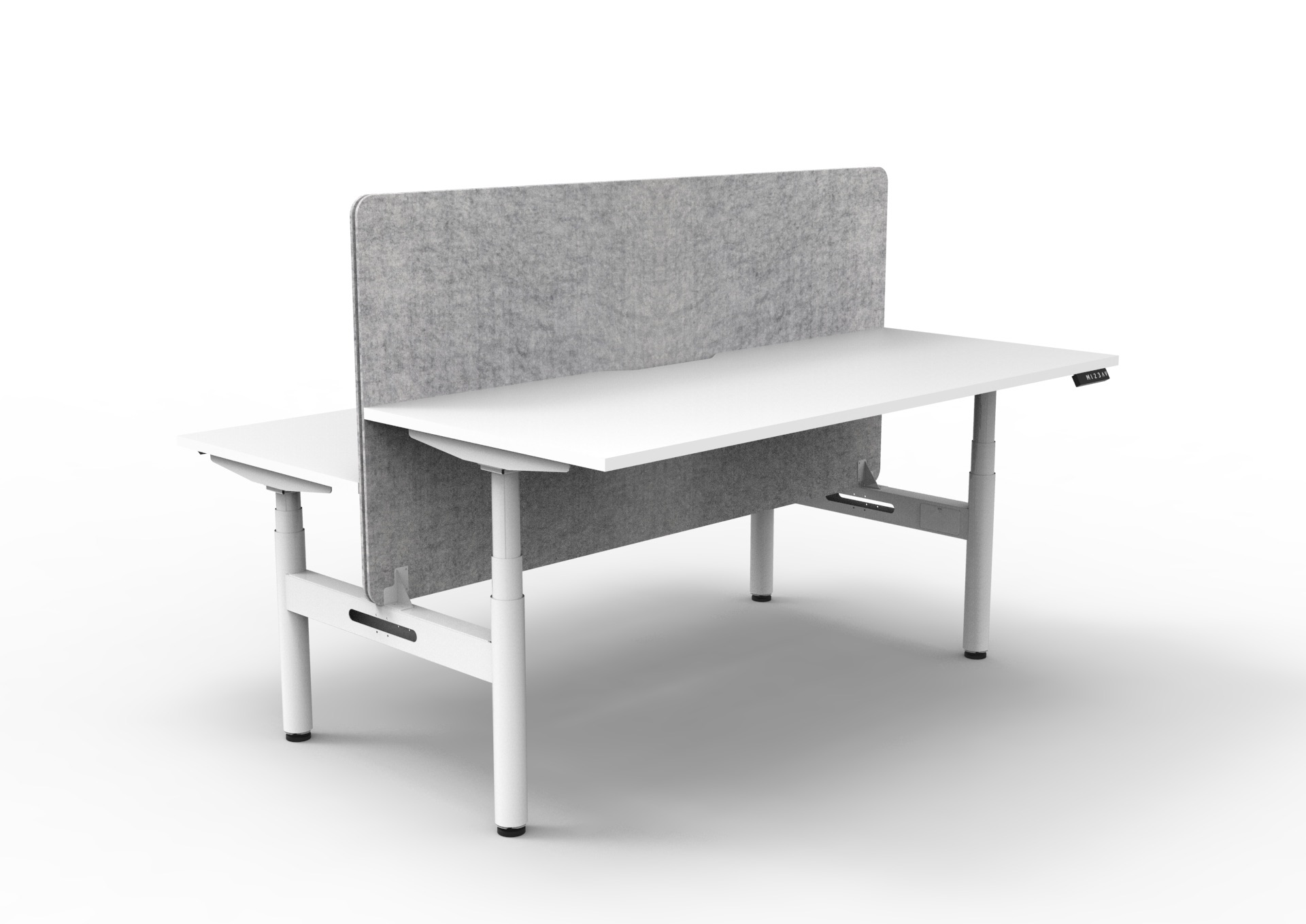 Rapidline Halo+ Height Adjustable Back-to-Back Desk – 1200mm W x 750mm D, Natural White Top, White Satin Frame, Marble Grey PET Screen