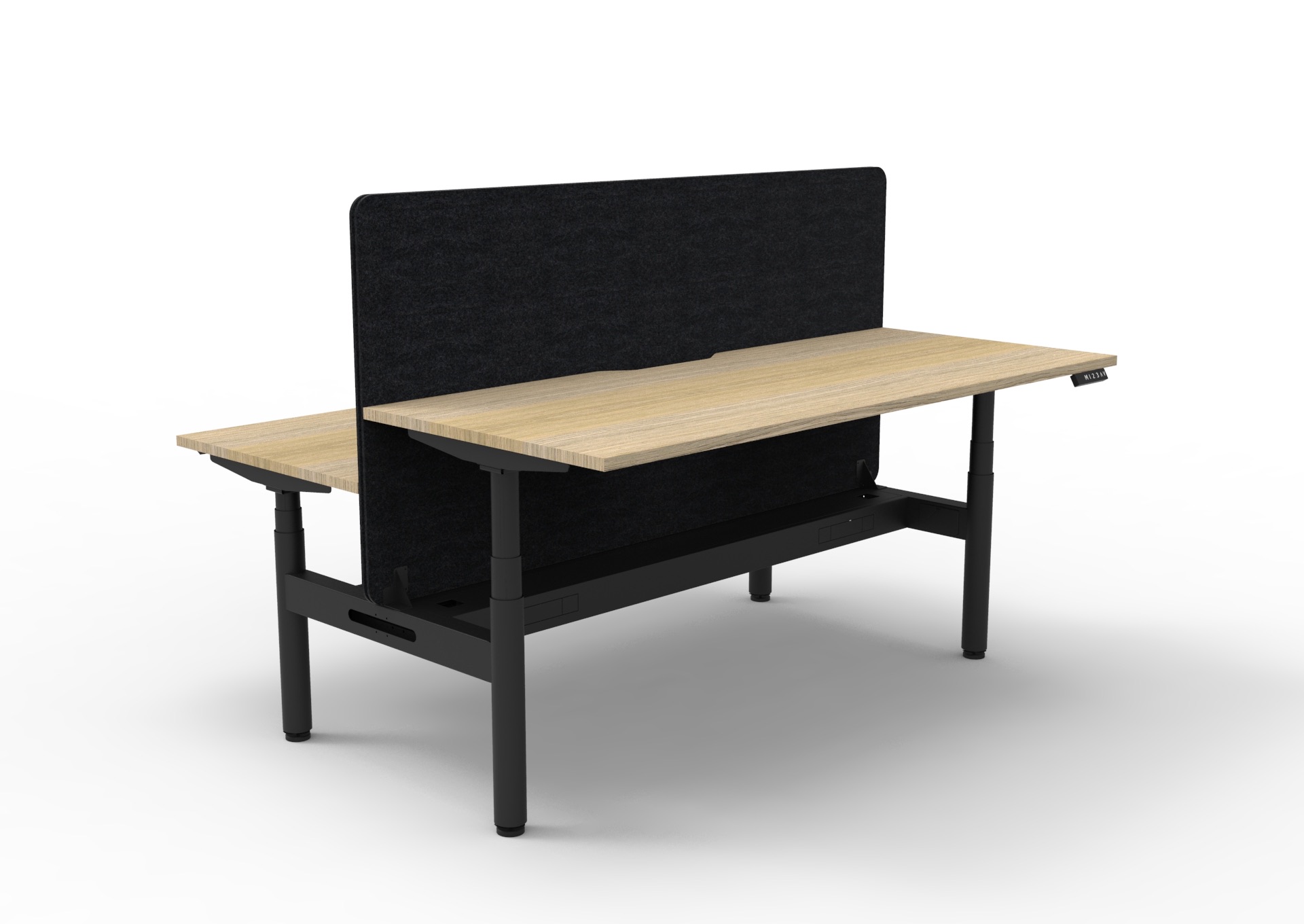 RAPIDLINE Halo+ Back to Back Height Adjustable Desk | 1800mm W x 750mm D | Natural Oak Top, Black Satin Frame, Black PET Screen