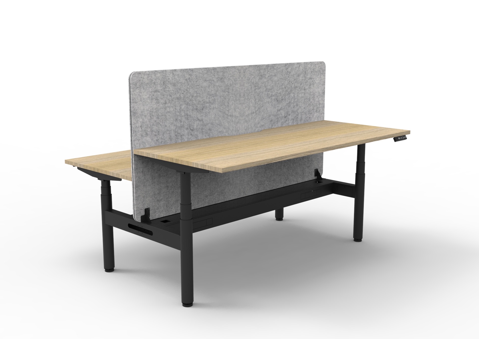 RAPIDLINE Halo+ Back to Back Height Adjustable Desk | 1800mm W x 750mm D | Natural Oak Top, Black Satin Frame, Marble Grey PET Screen