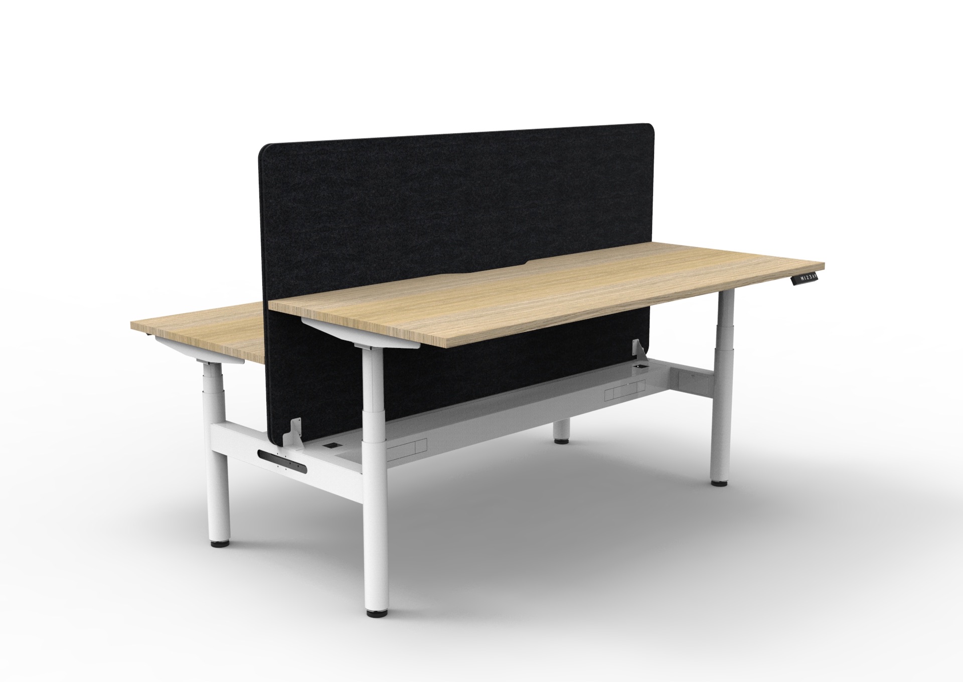 Rapidline Halo+ Back to Back Height Adjustable Desk – 1800×750mm Natural Oak Top, White Satin Frame, Black Privacy Screen & Cable Tray