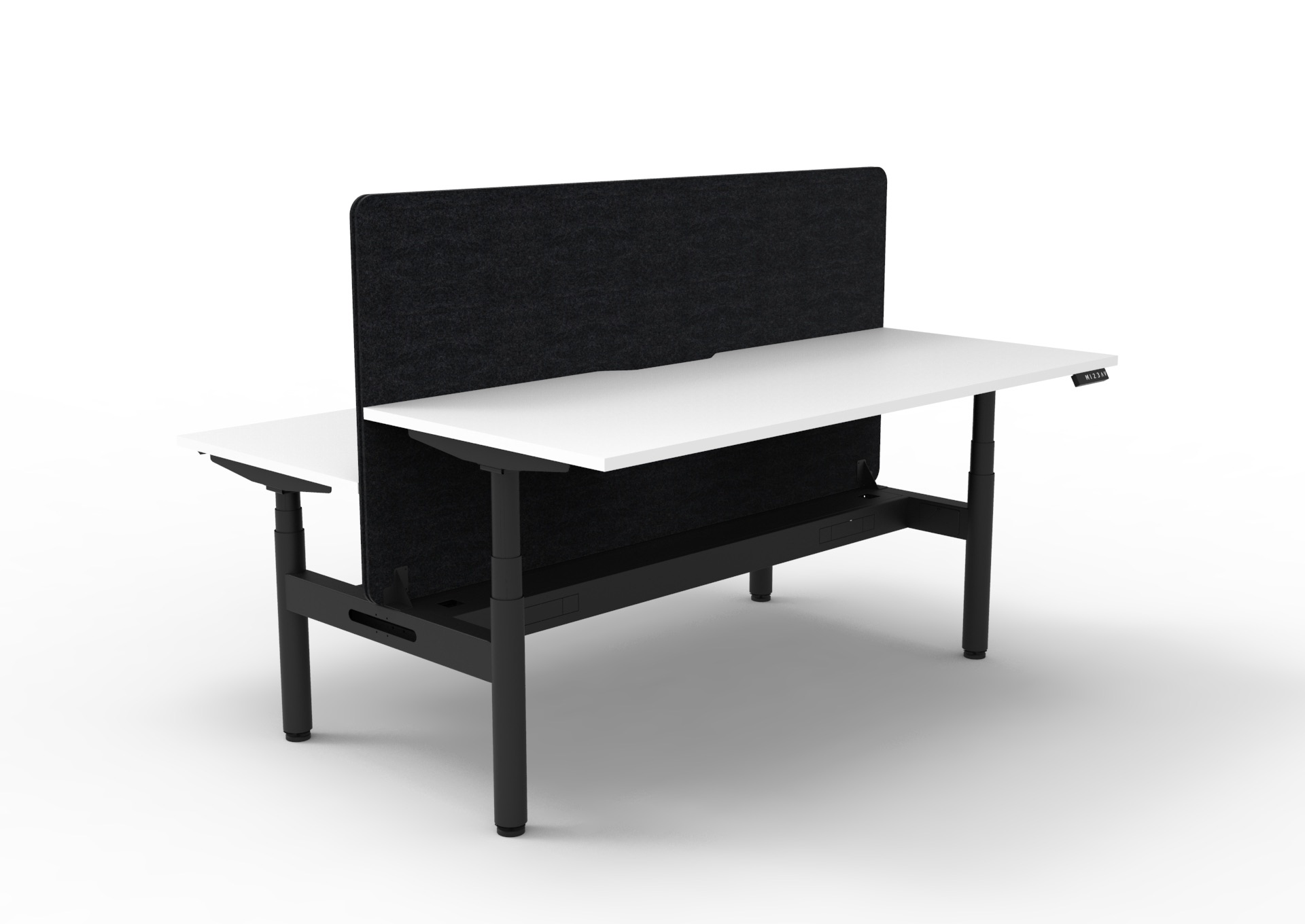 Rapidline Halo+ Back to Back Height Adjustable Desk – 1800×750mm Natural White Top, Black Satin Frame, Black Privacy Screen & Cable Tray