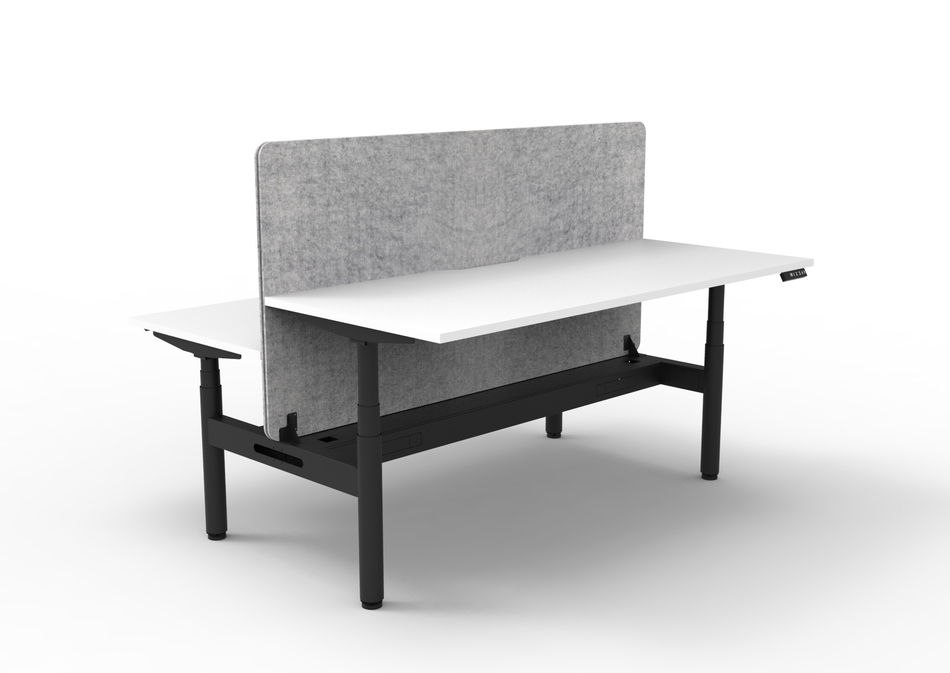 Rapidline Halo+ Back to Back Height Adjustable Desk – 1800×750mm Natural White Top, Black Satin Frame, Marble Grey Privacy Screen & Cable Tray