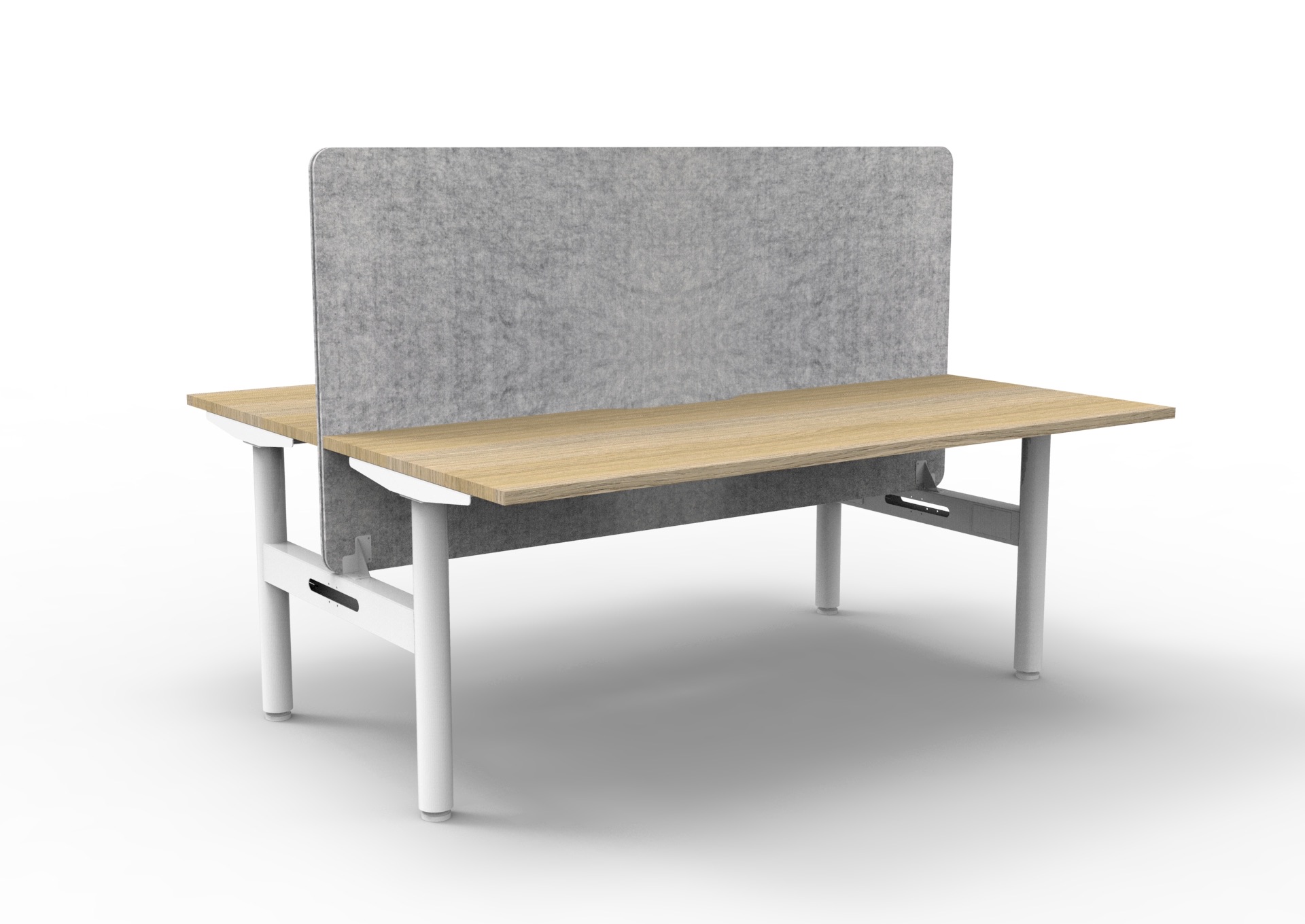 RAPIDLINE Halo Static Back-to-Back Desk | 1500 x 750mm | Natural Oak Top, White Satin Frame, Marble Grey PET Screen