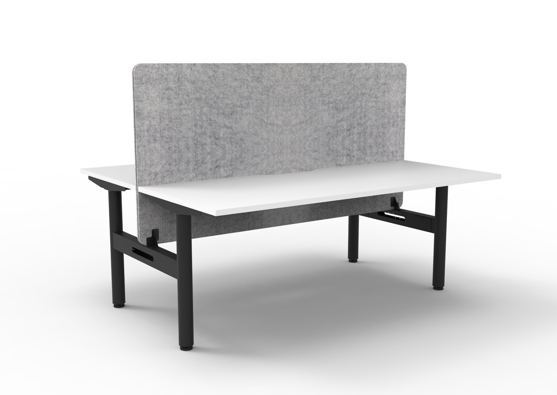 RAPIDLINE Halo Static Back-to-Back Desk | 1500 x 750mm | Natural White Top, Black Satin Frame, Marble Grey PET Screen