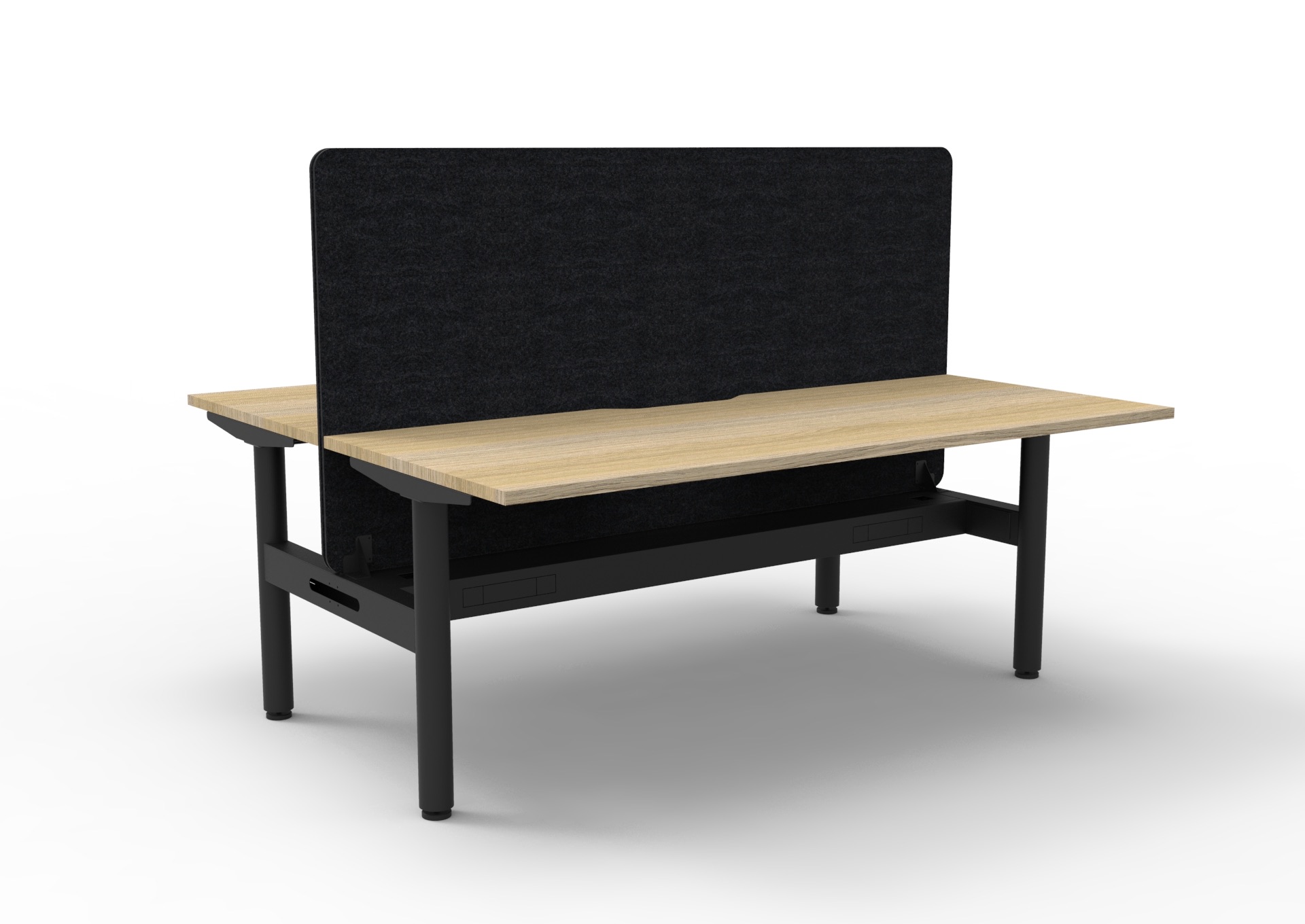 Rapidline Halo Static Back-to-Back Desk 1500 x 750mm | Natural Oak Top, Black Satin Frame, Cable Tray, Black PET Screen