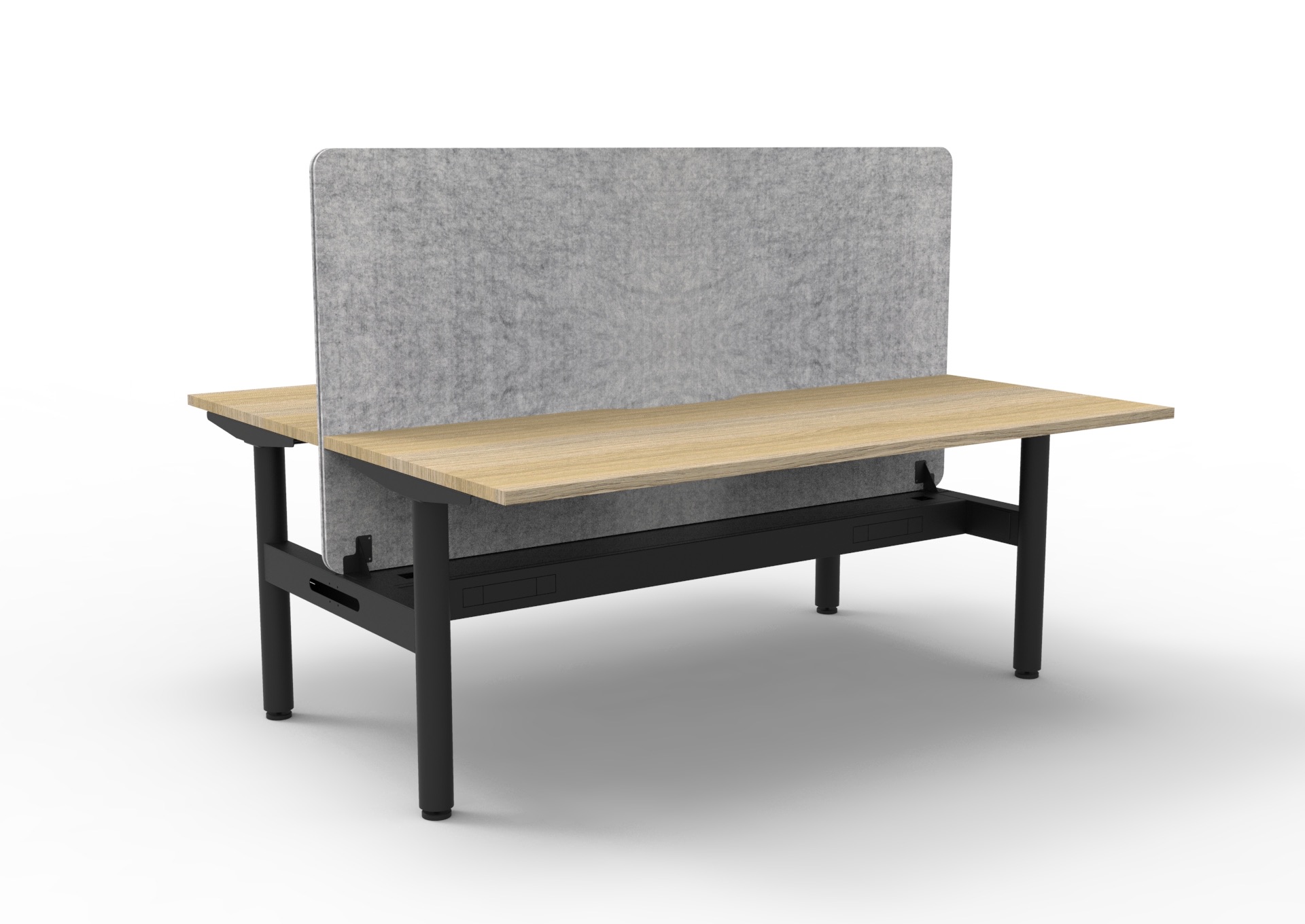 Rapidline Halo Static Back-to-Back Desk 1500 x 750mm | Natural Oak Top, Black Satin Frame, Cable Tray, Marble Grey PET Screen