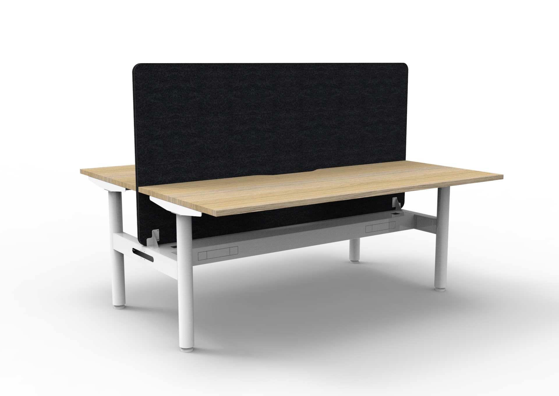 RAPIDLINE Halo Static Back-to-Back Workstation 1500W x 750D – Natural Oak Top, White Satin Frame, Black Eco Panel Screen