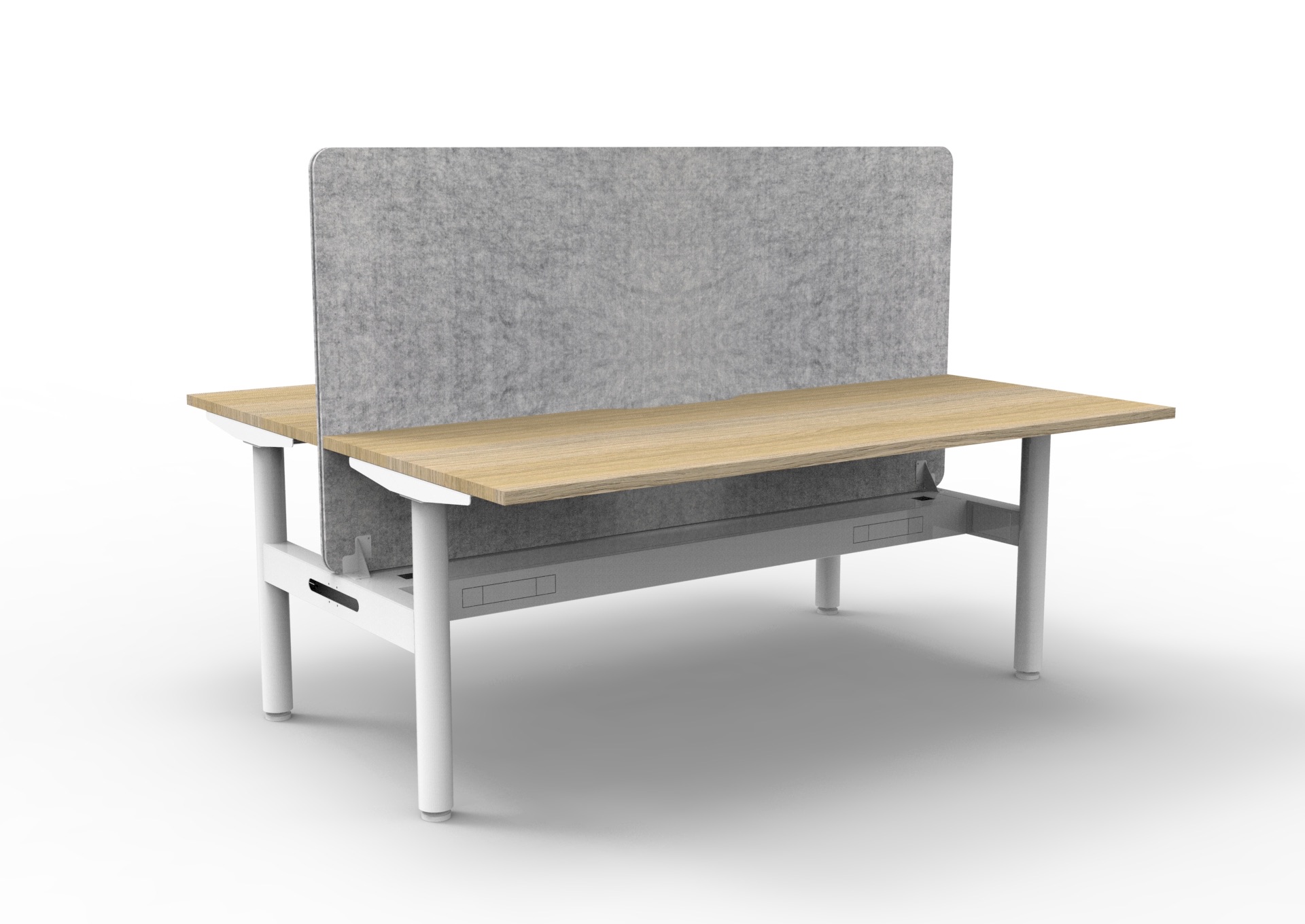 RAPIDLINE Halo Static Back-to-Back Workstation 1500W x 750D – Natural Oak Top, White Satin Frame, Marble Grey Eco Panel Screen